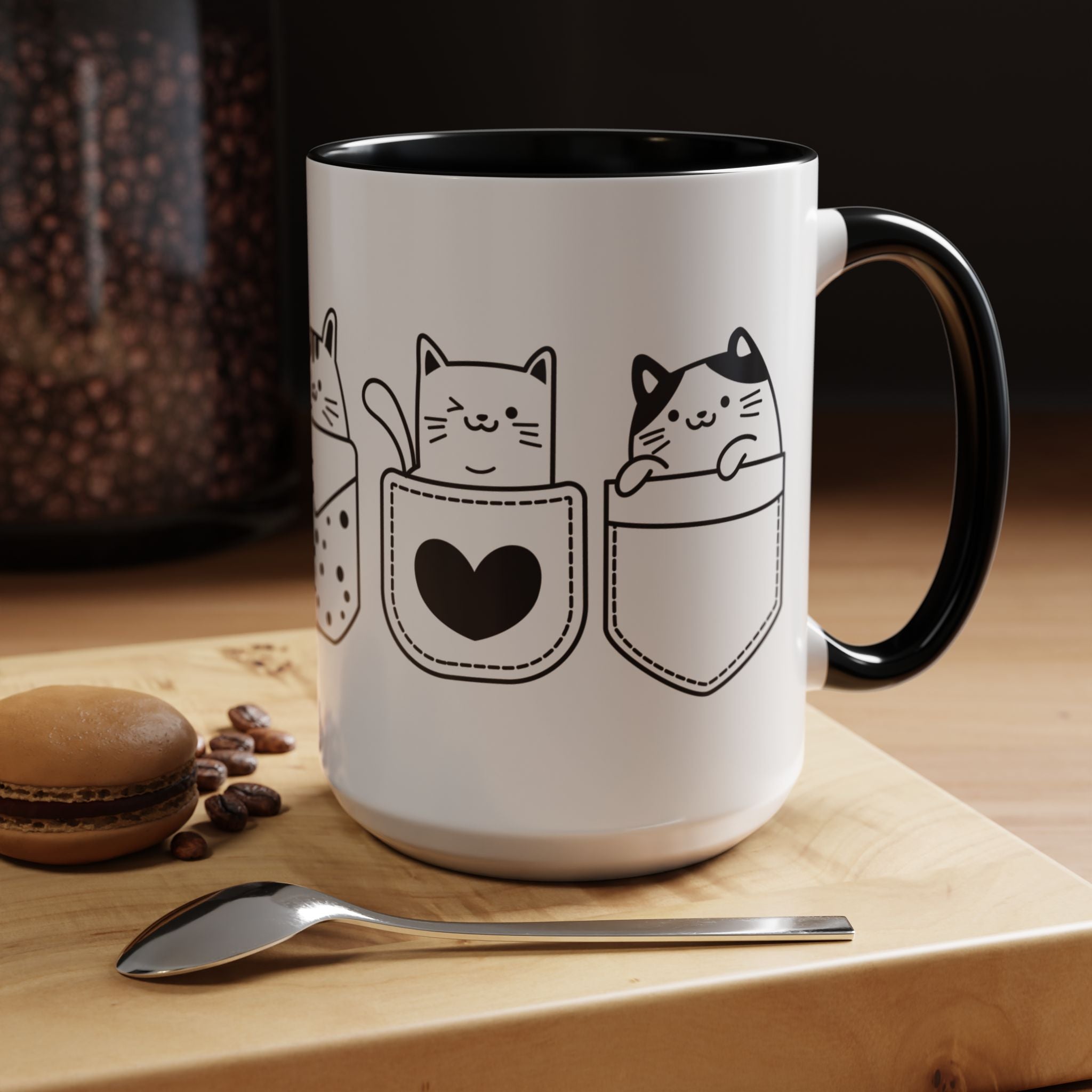Funny Coffee Mug, Personalized Mug, Pocket Full Of Cats Accent Cup (11, 15oz), Gift Under 20, White Elephant, Cat & pet lover gift