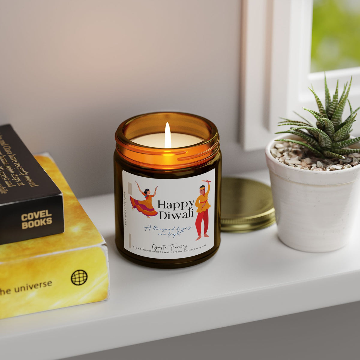 Personalized Diwali Candle — Dancing Couple I, 4 oz or 9 oz