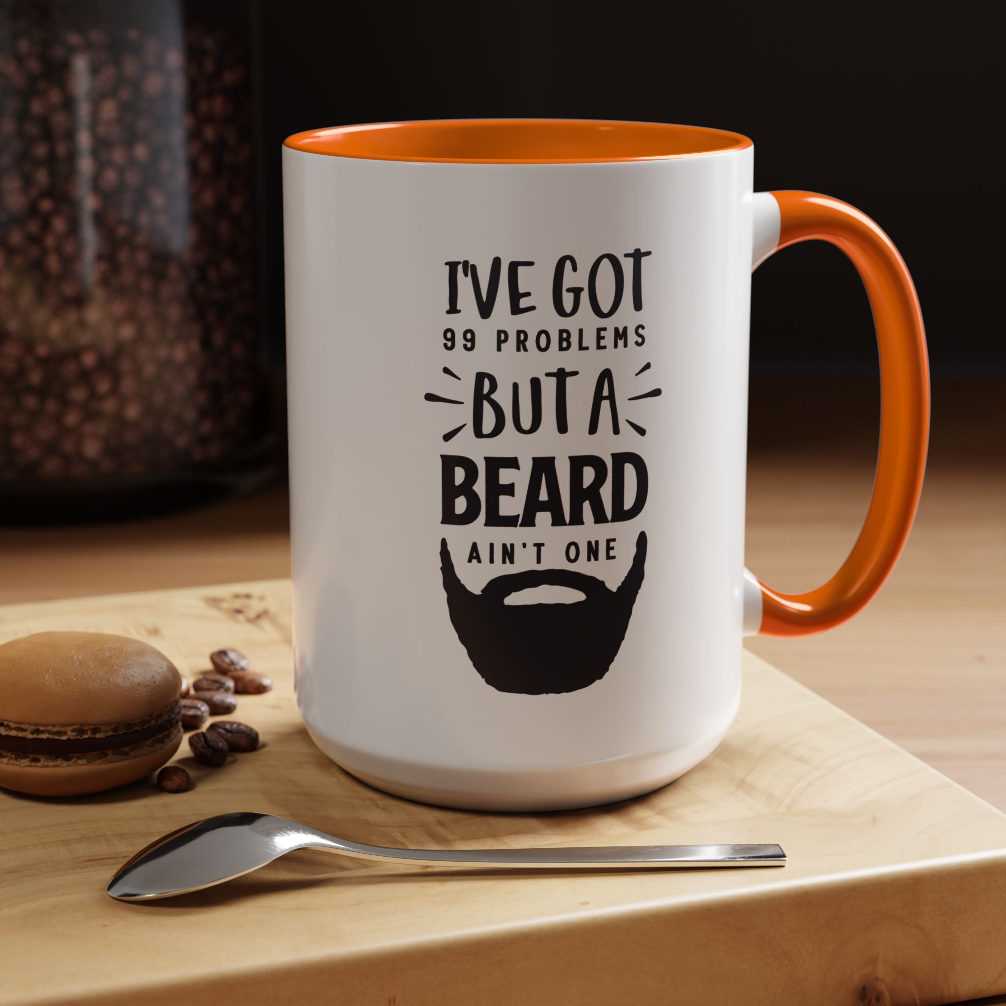 Funny Coffee Mug, Personalized Mug, I've Got 99 Problems But A Beard Ain't One Accent Cup (11, 15oz), Gift Under 20, White Elephant gift