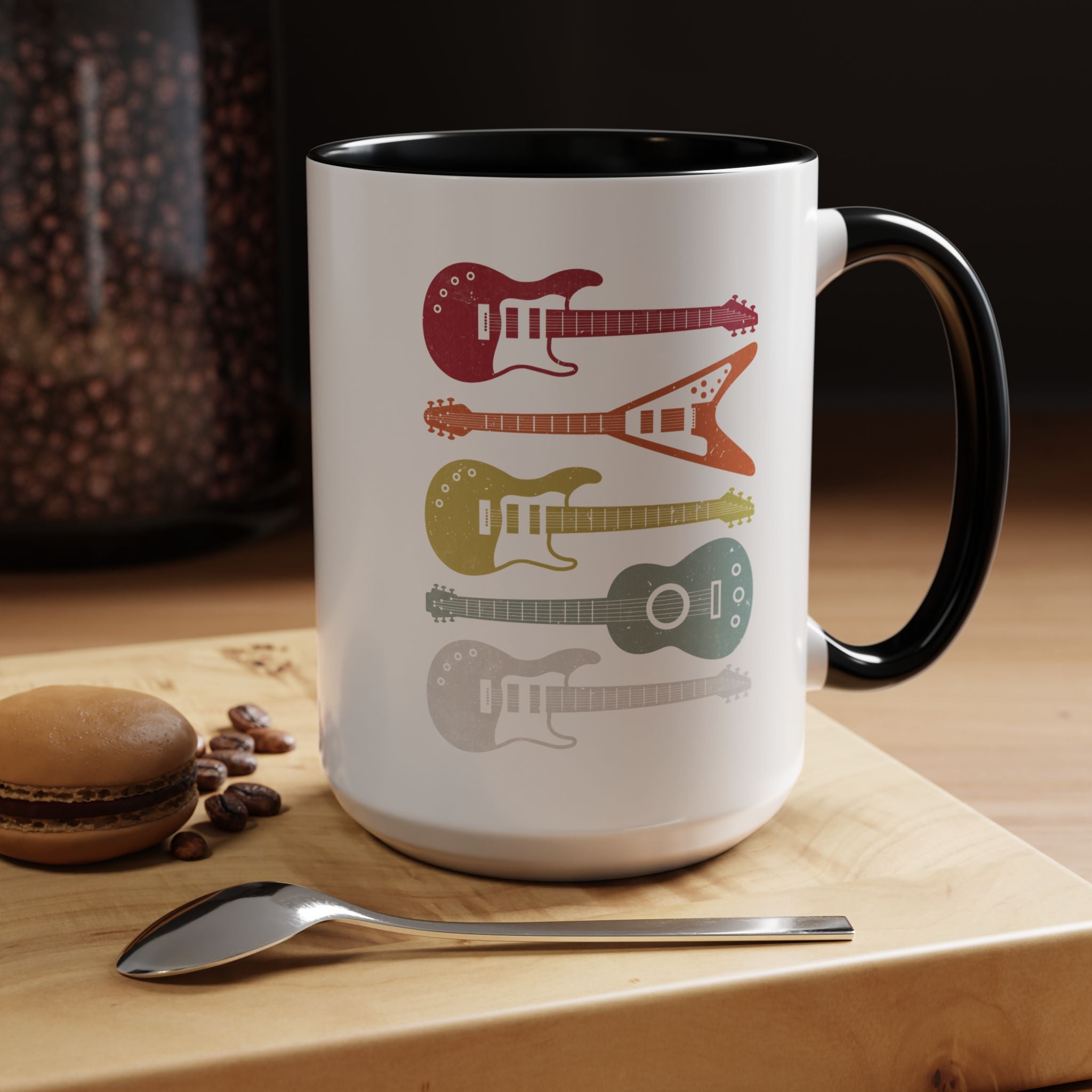 Personalized Mug, Retro Guitars, Music Lover Accent Cup (11, 15oz), Gift Under 20, White Elephant gift