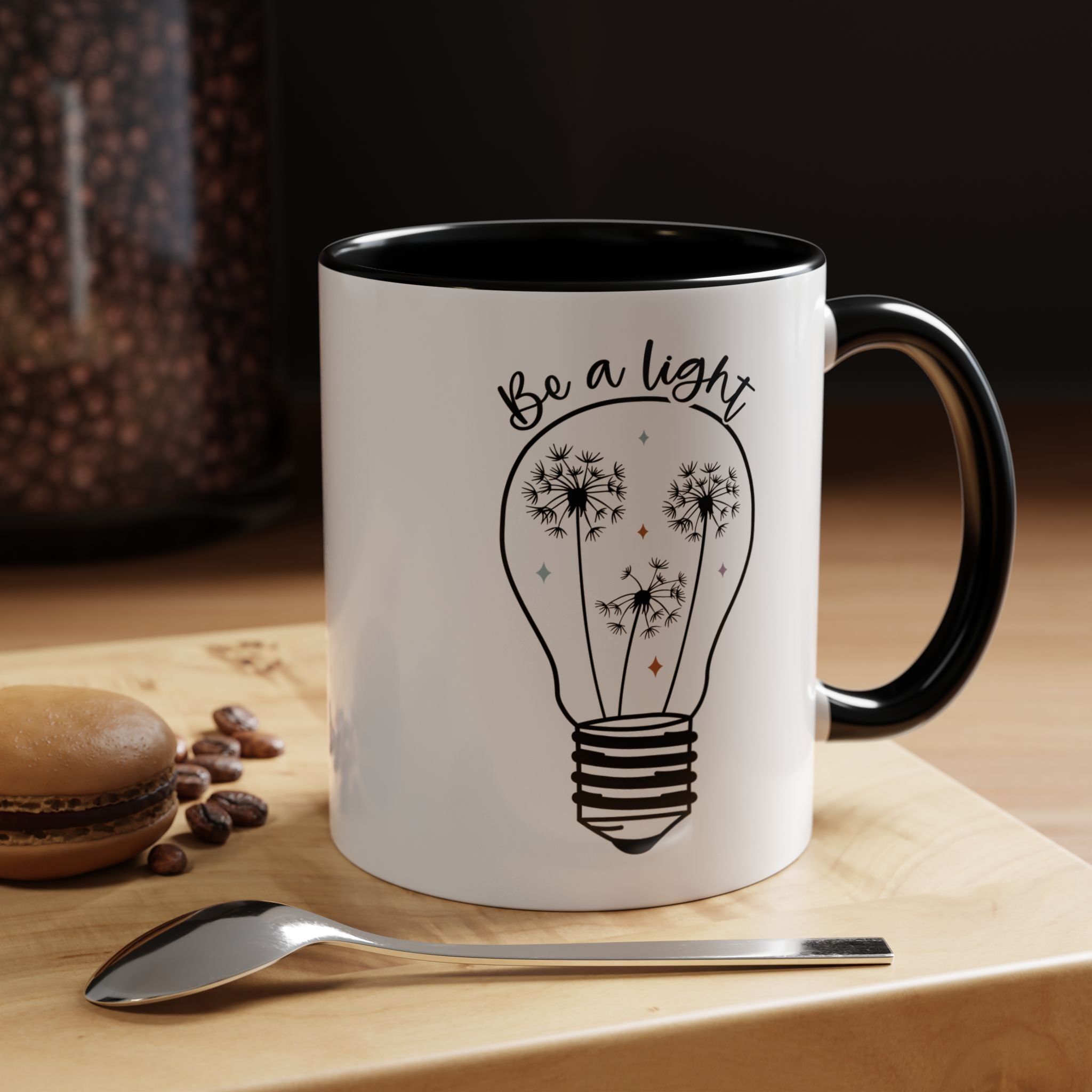 Funny Coffee Mug, Personalized Mug, Be a Light Accent Coffee Cup (11, 15oz), Gift Under 20, White Elephant, Inspirational, Motivational gift