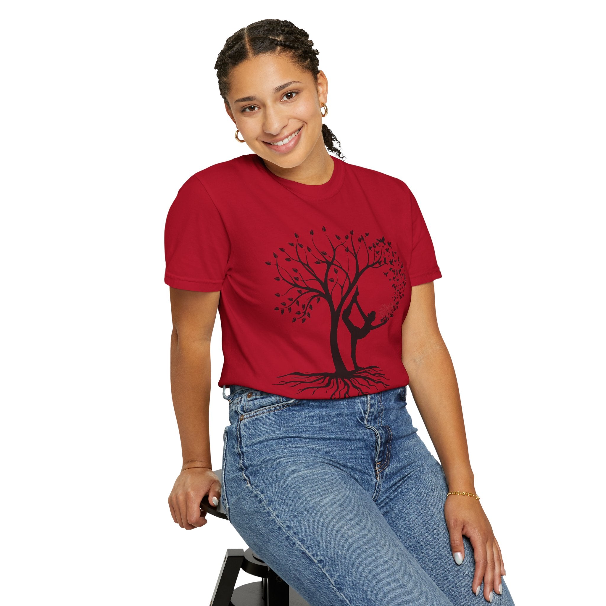 Woman Yoga Tree & Bird Meditation T-Shirt — Calming, Positive Motivational Tee