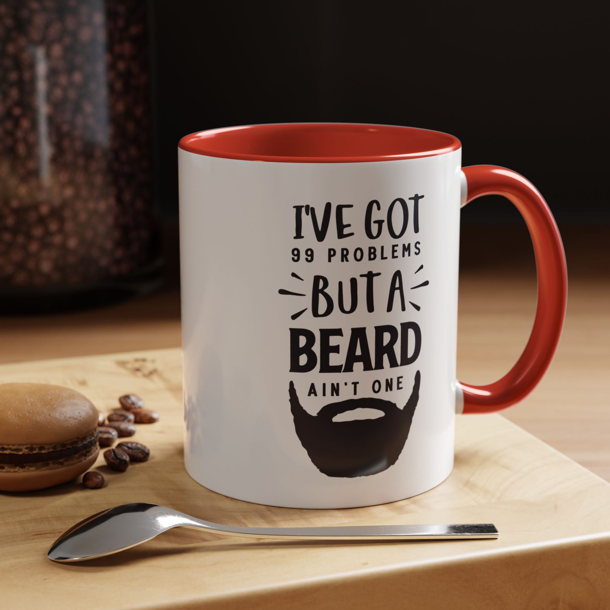 Funny Coffee Mug, Personalized Mug, I've Got 99 Problems But A Beard Ain't One Accent Cup (11, 15oz), Gift Under 20, White Elephant gift