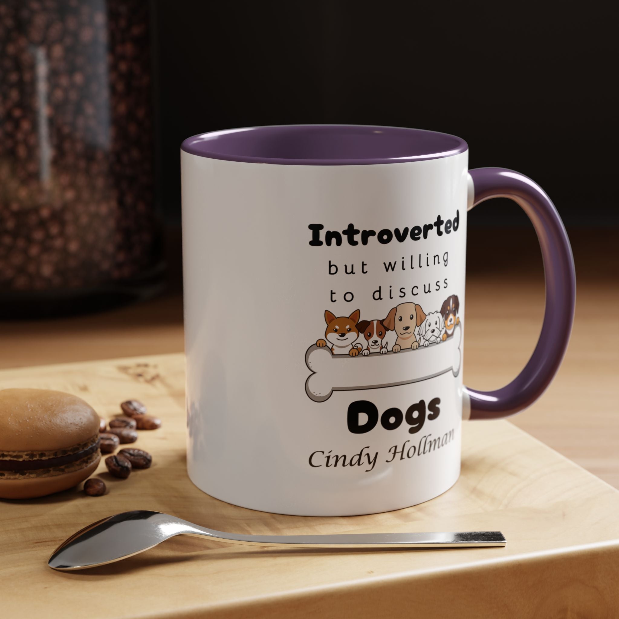Introverted But Willing To Discuss Dogs Personalized Accent Coffee Mug (11 and 15oz)