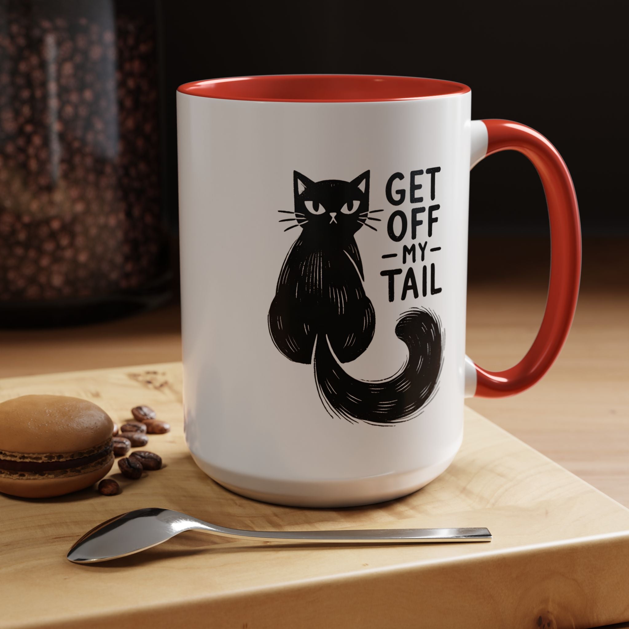 Get Off My Tail Cat , Sarcastic Tea Cup Mug Lifestyle Mockup | Nutty Designs