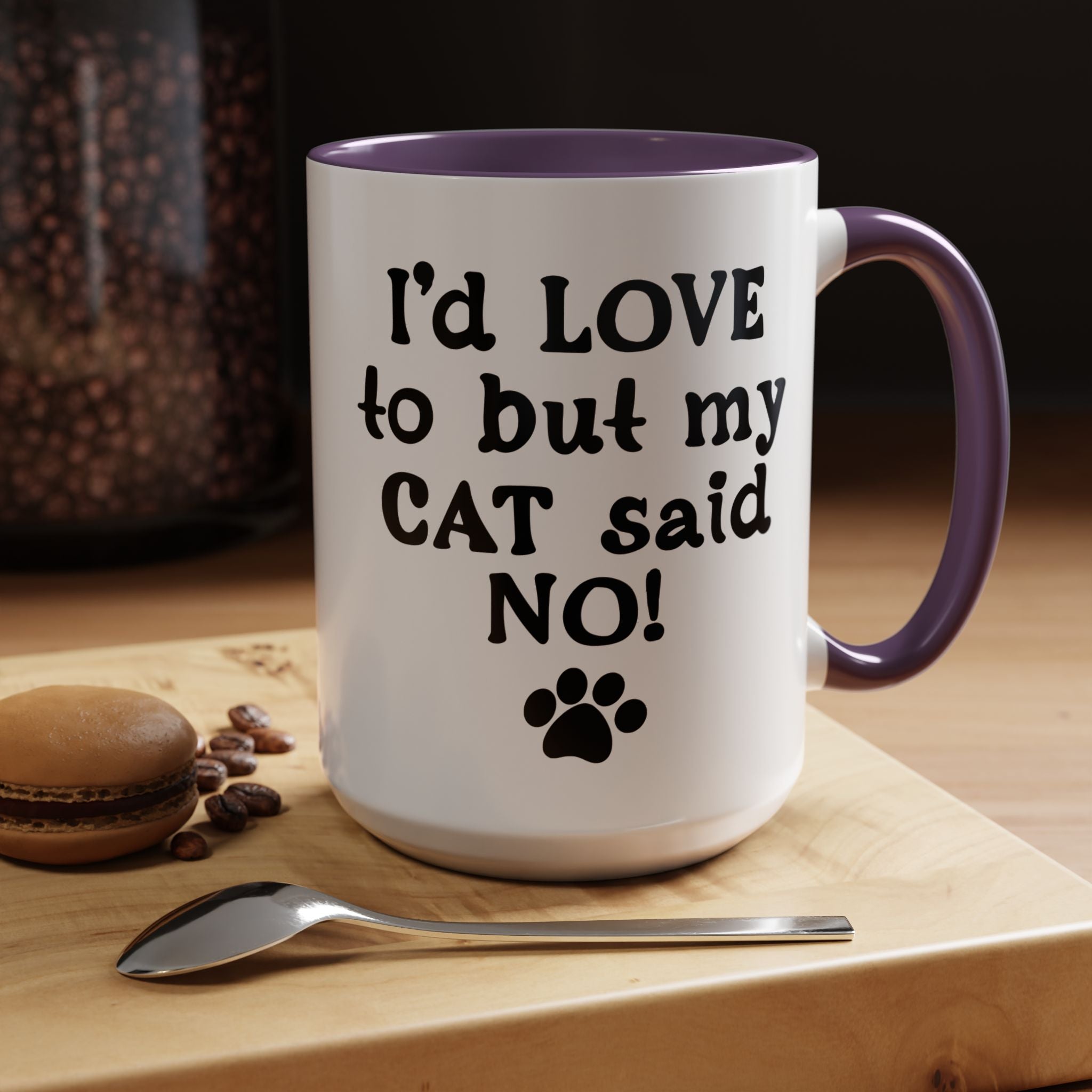 Funny Coffee Mug, Personalized Mug, I 'd Love To But My Cat Said No! Accent Cup (11, 15oz), Gift Under 20, White Elephant