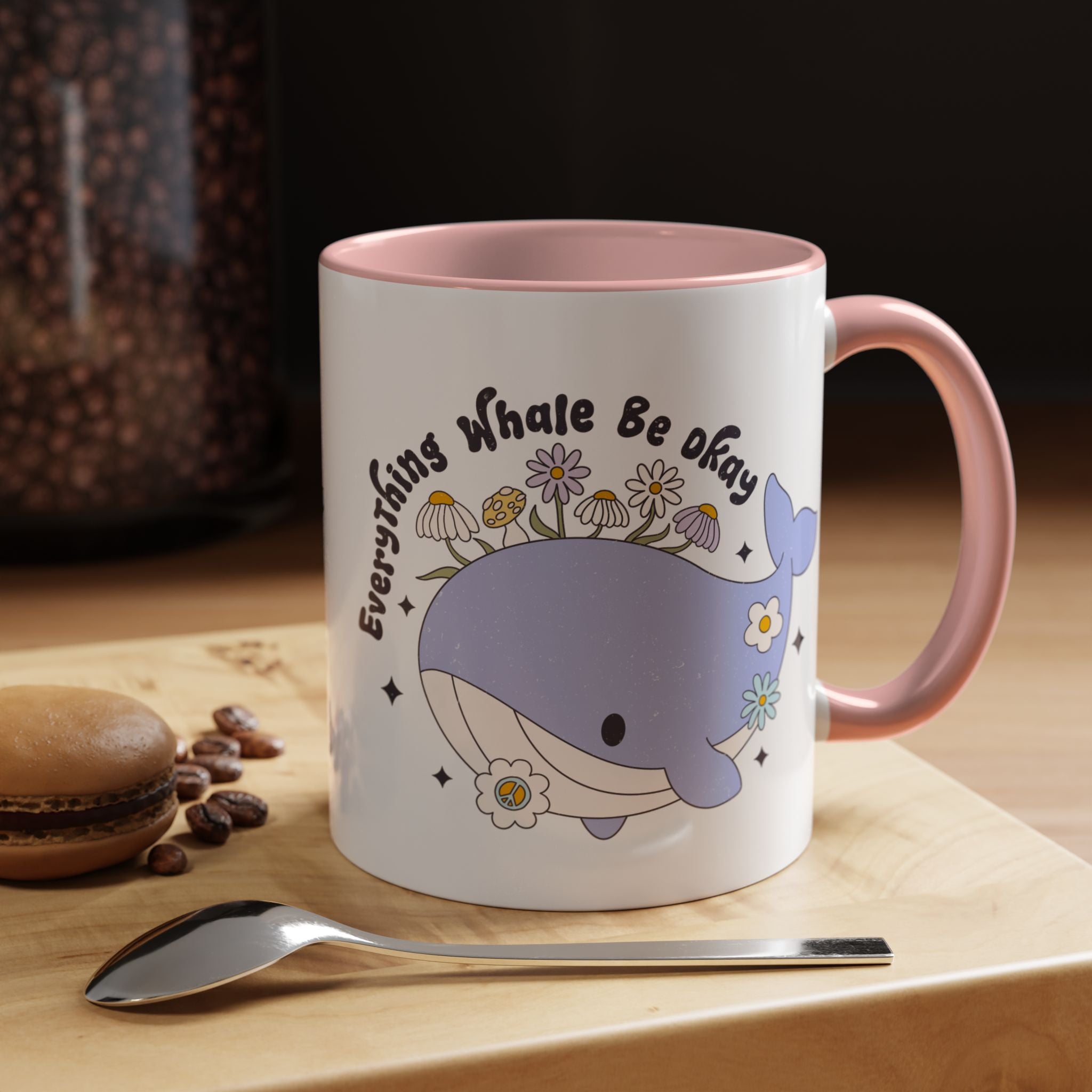 Funny Coffee Mug, Personalized Mug, Cute Whale Cup Everything Whale Be Okay Accent Cup (11, 15oz), Gift Under 20, White Elephant gift