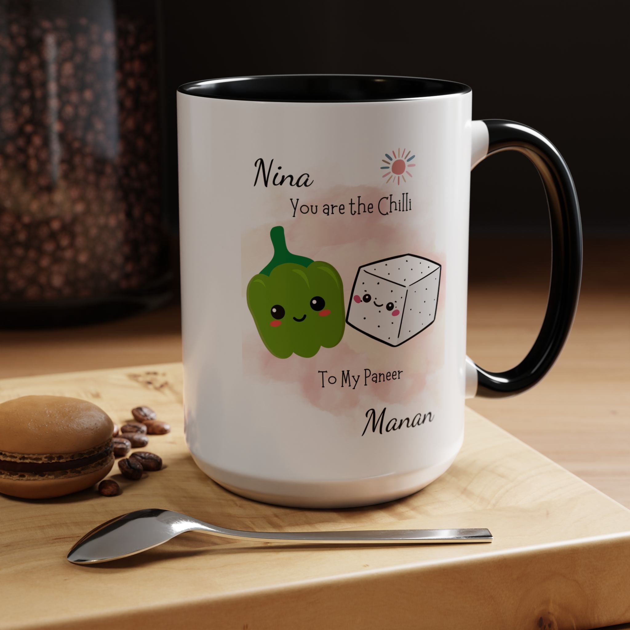 Funny Coffee Mug, Personalized Mug, You Are Chili To My Paneer Couple Accent Cup 11/15oz, Anniversary, Valentines, Wedding, Romantic Him her