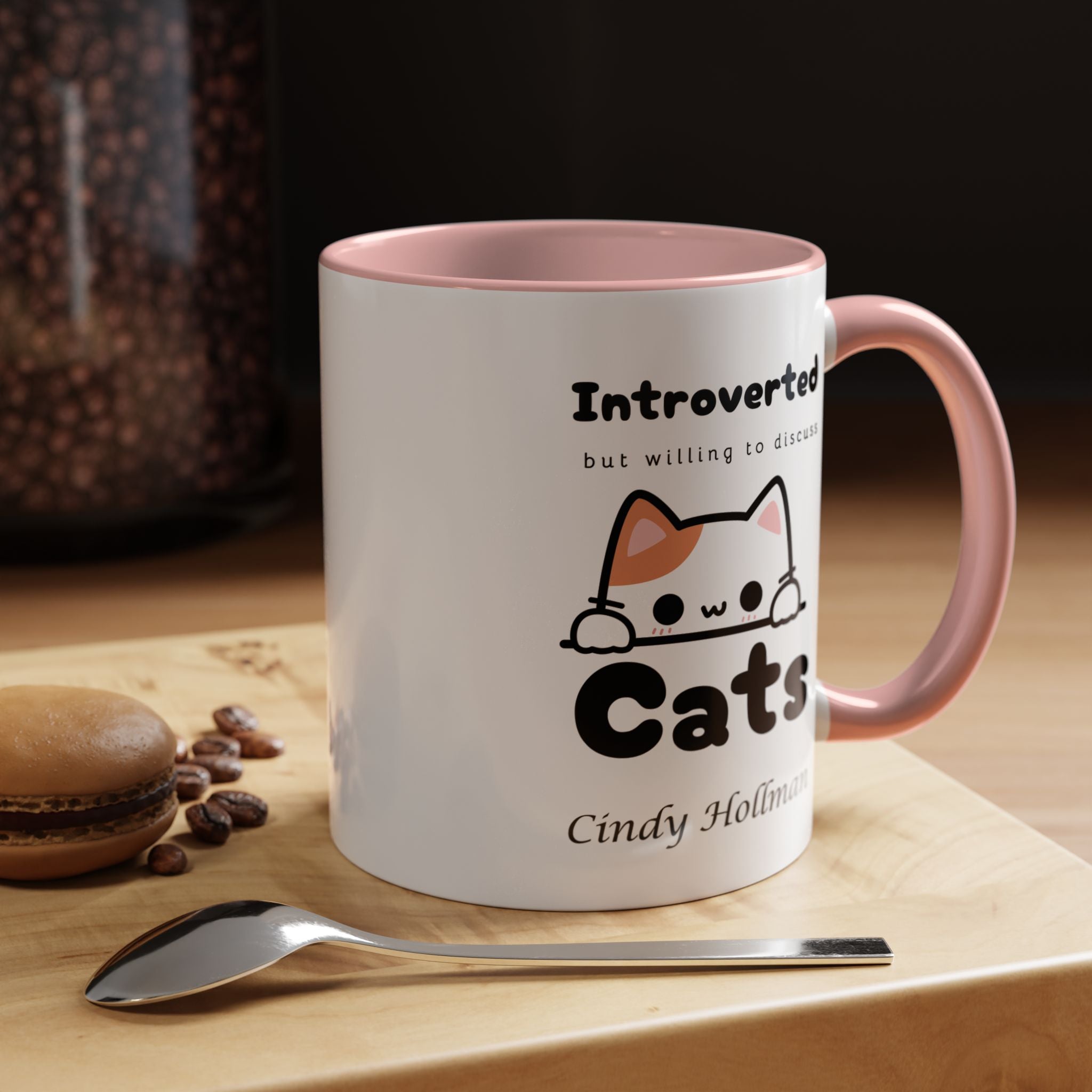 Introverted But Willing To Discuss Cats Personalized Accent Coffee Mug (11 and 15oz)