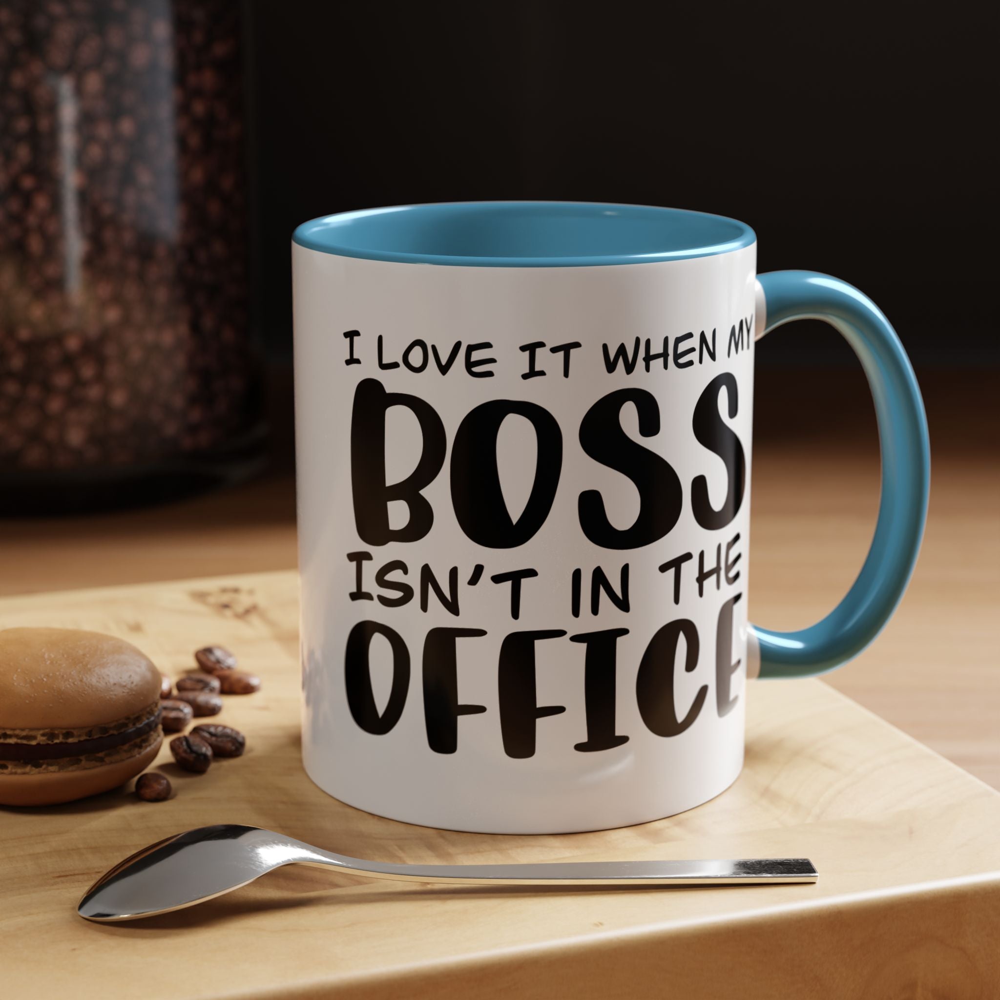 Funny Coffee Mug, Personalized Mug, I love it when my boss isn't in the office Accent Cup (11, 15oz), Gift Under 20, White Elephant gift