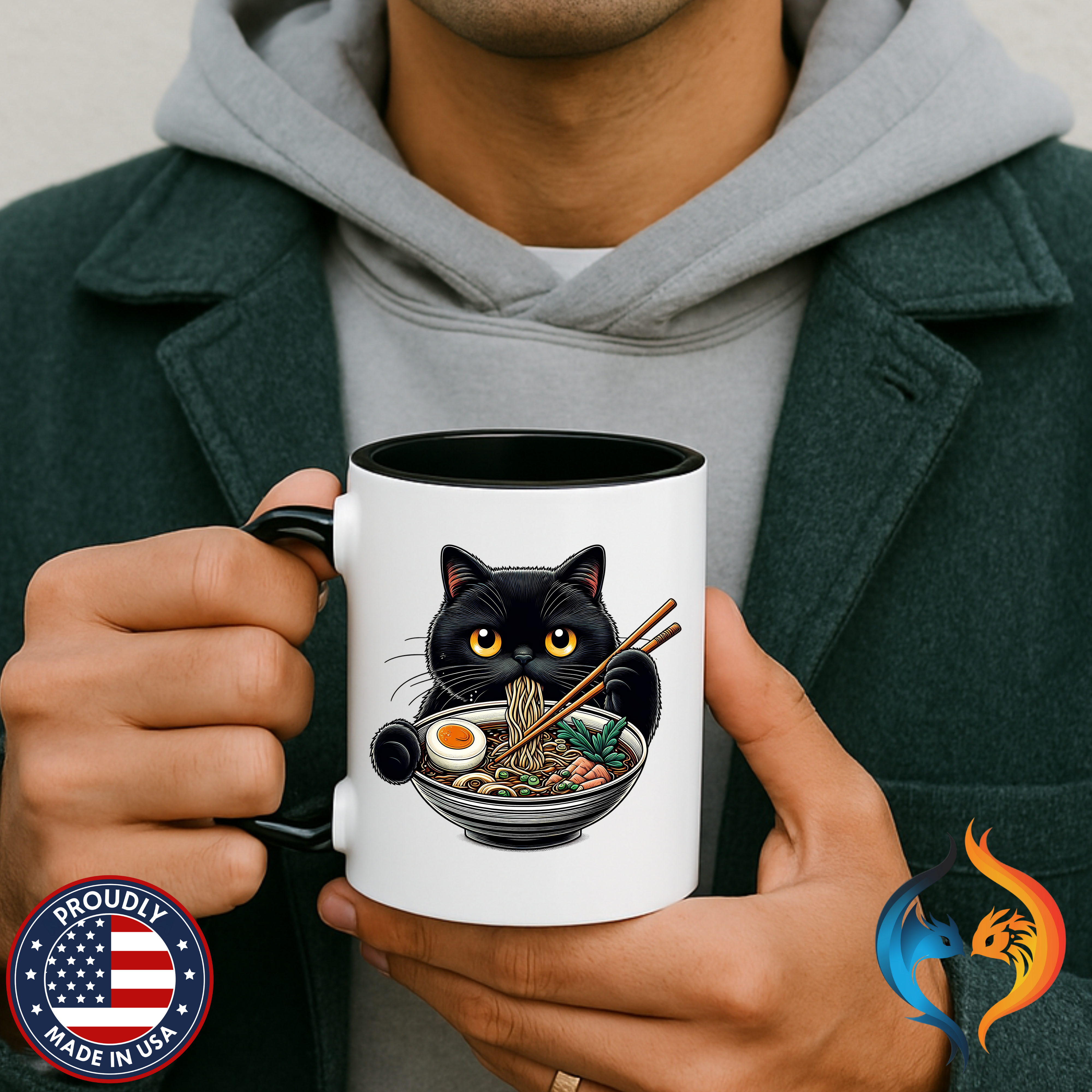 Raman Kitty Mug Lifestyle Mockup | Nutty Designs
