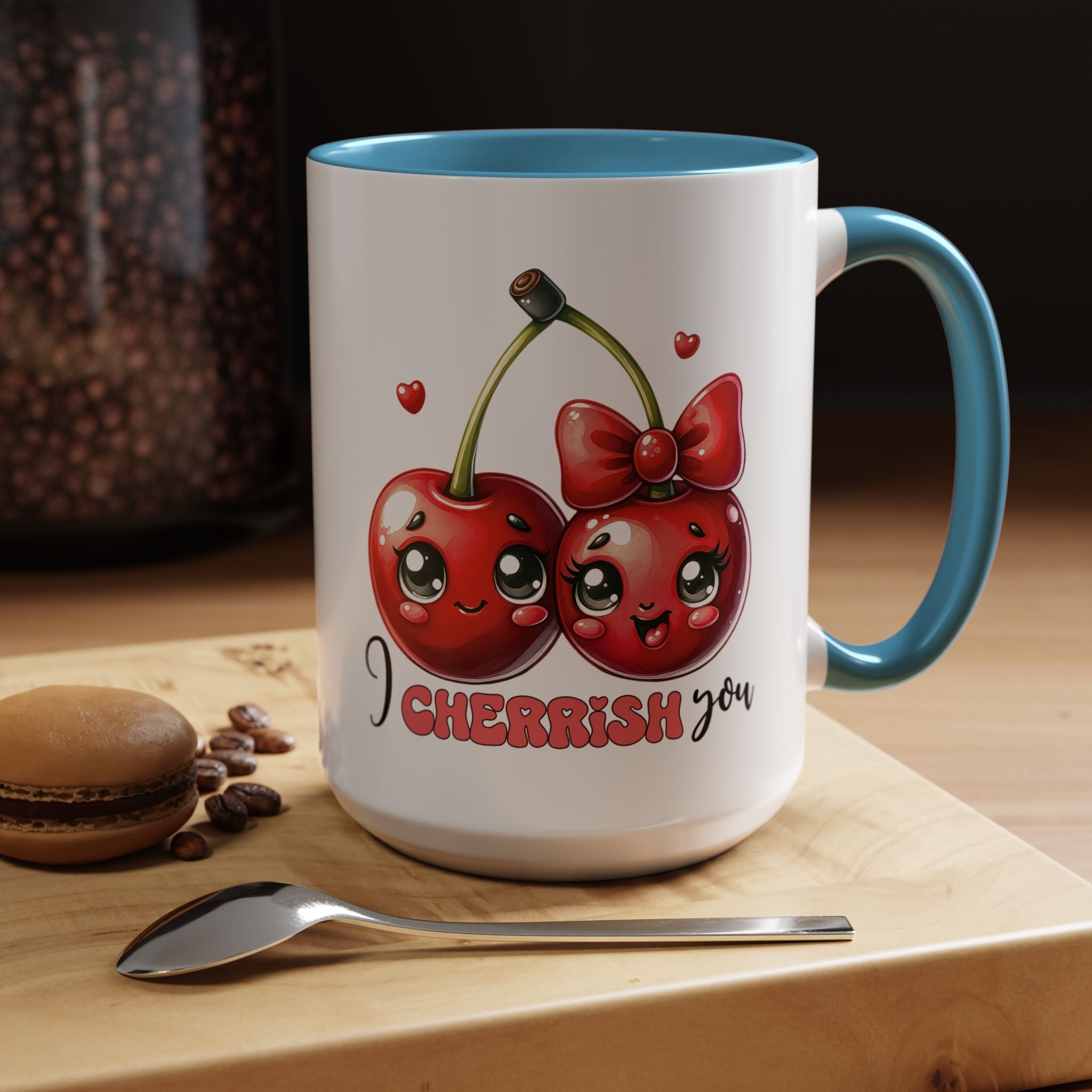 Kawaii Cherries I Cherrish You Mug Lifestyle Mockup | Nutty Designs