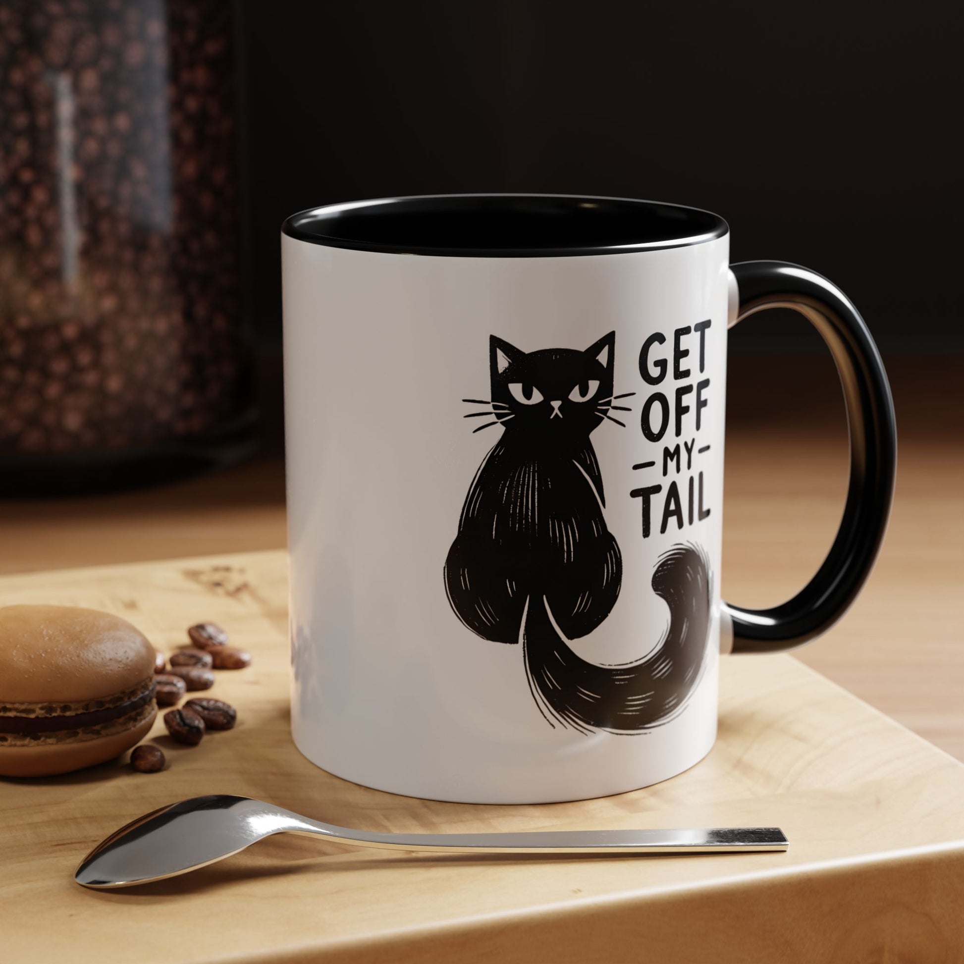 Get Off My Tail Cat , Sarcastic Tea Cup Mug Lifestyle Mockup | Nutty Designs