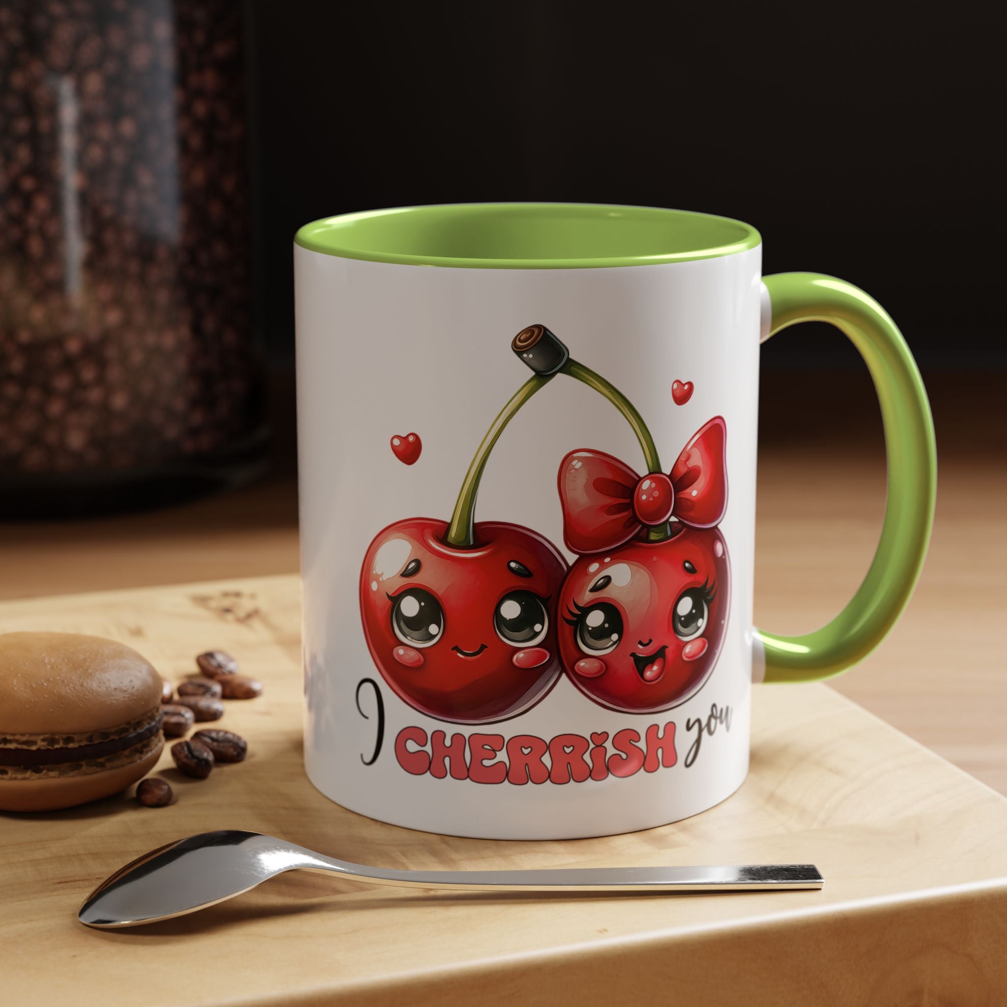 Kawaii Cherries I Cherrish You Mug Lifestyle Mockup | Nutty Designs
