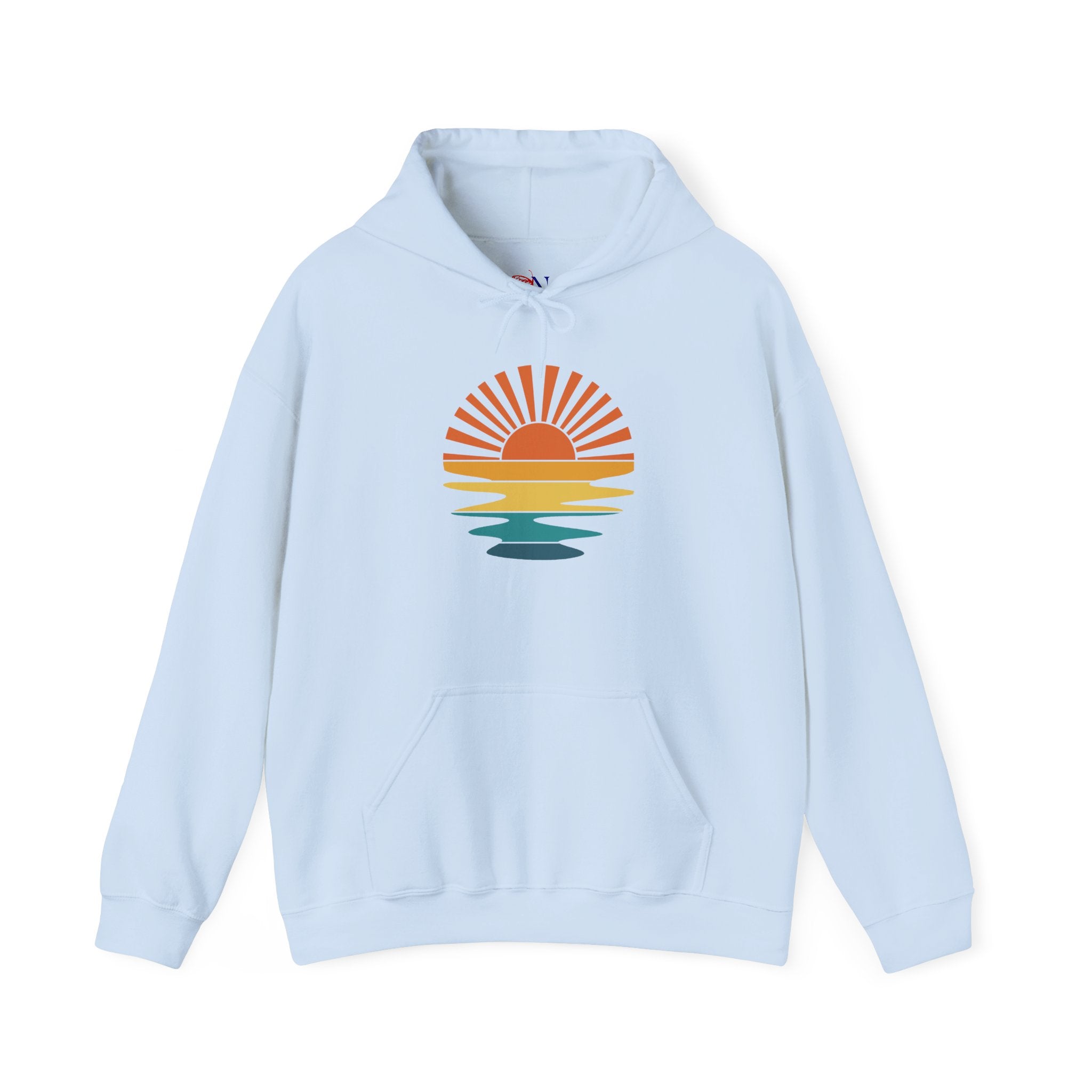 Sunset Minimalist Hoodie — Retro Sunrise Graphic Hooded Sweatshirt