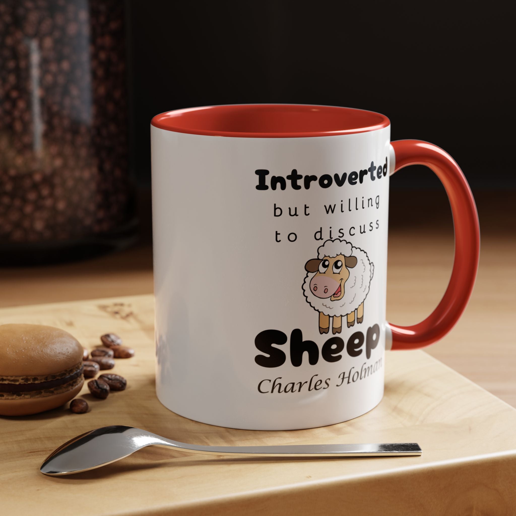 Funny Coffee Mug, Introverted But Willing To Discuss Sheep Personalized Accent Coffee Mug (11 and 15oz)