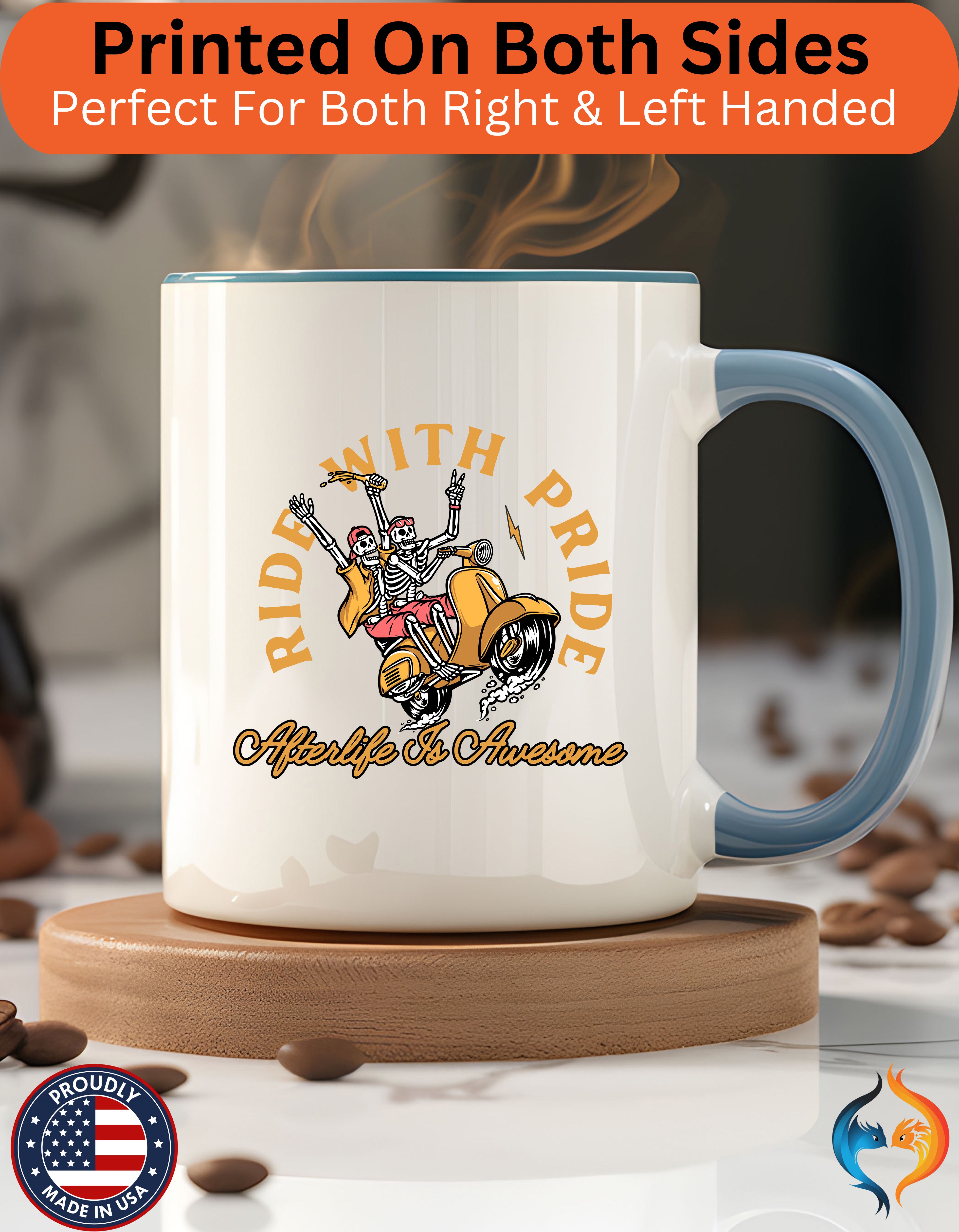 Ride With Pride Afterlife Is Awesome, Skeleton Mug Lifestyle Mockup | Nutty Designs
