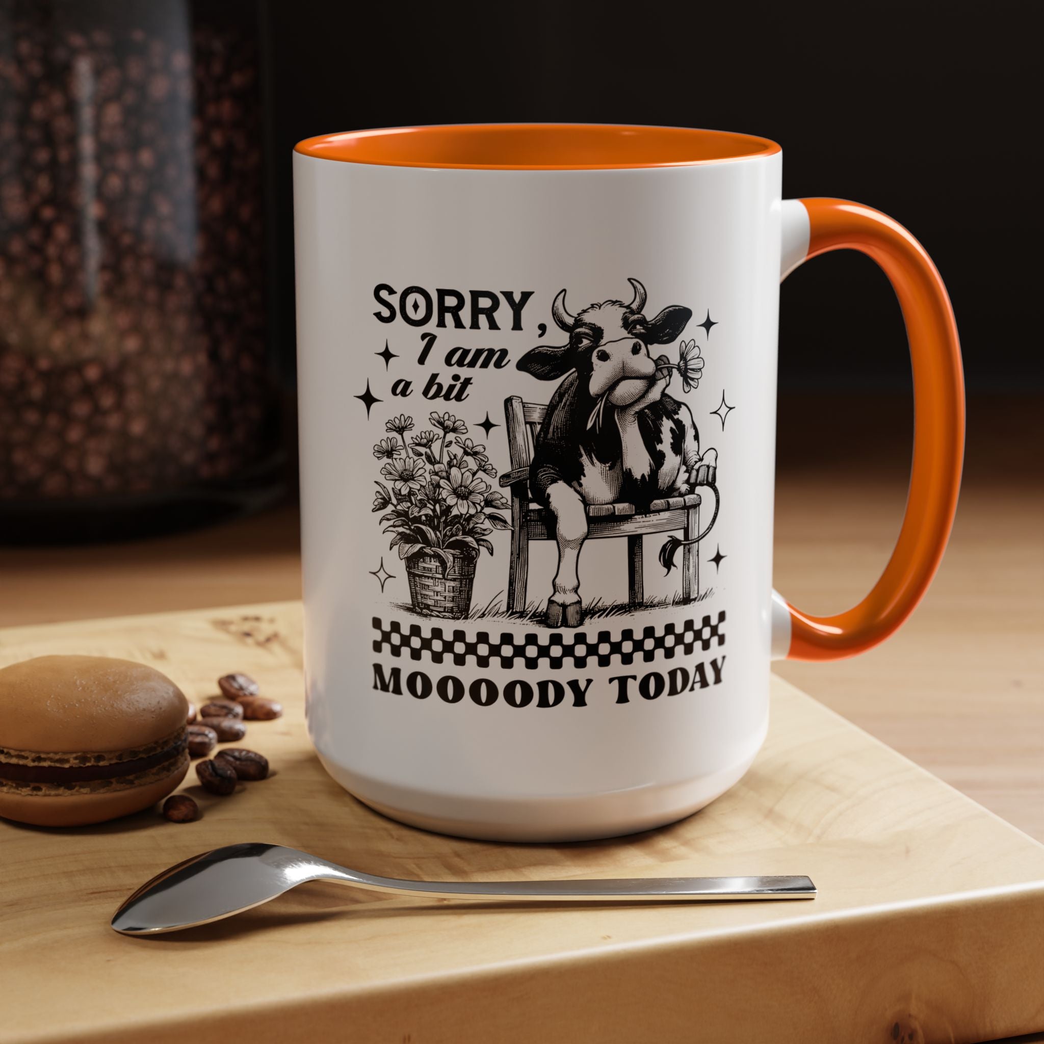Funny Coffee Mug, Personalized Mug, Sorry I am A Bit Moody Today,  Accent Cup (11, 15oz), Gift Under 20, White Elephant, Cow Farm Lover Cup