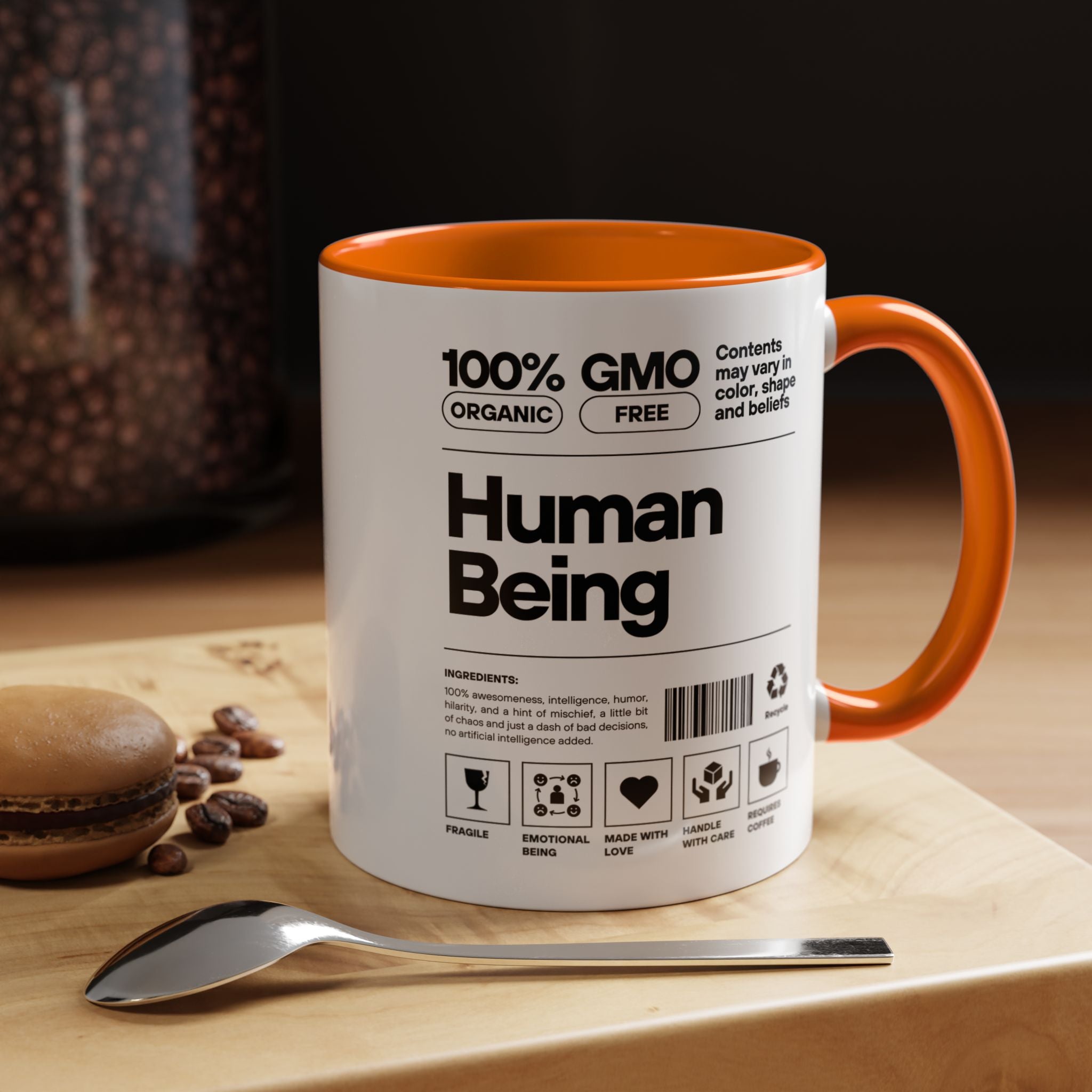 Personalized Mug, Human Being Nutrition Facts Accent Cup (11, 15oz), Gift Under 20, White Elephant gift