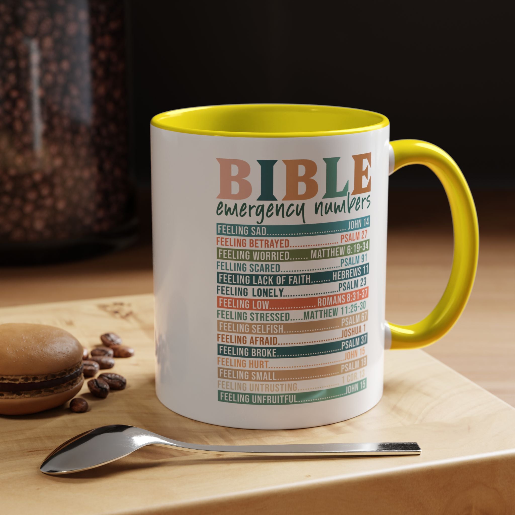 Religious Faith Based Gift, Personalized Mug, Bible Emergency Numbers Accent Coffee Cup (11, 15oz), Gift Under 20, White Elephant, Christian