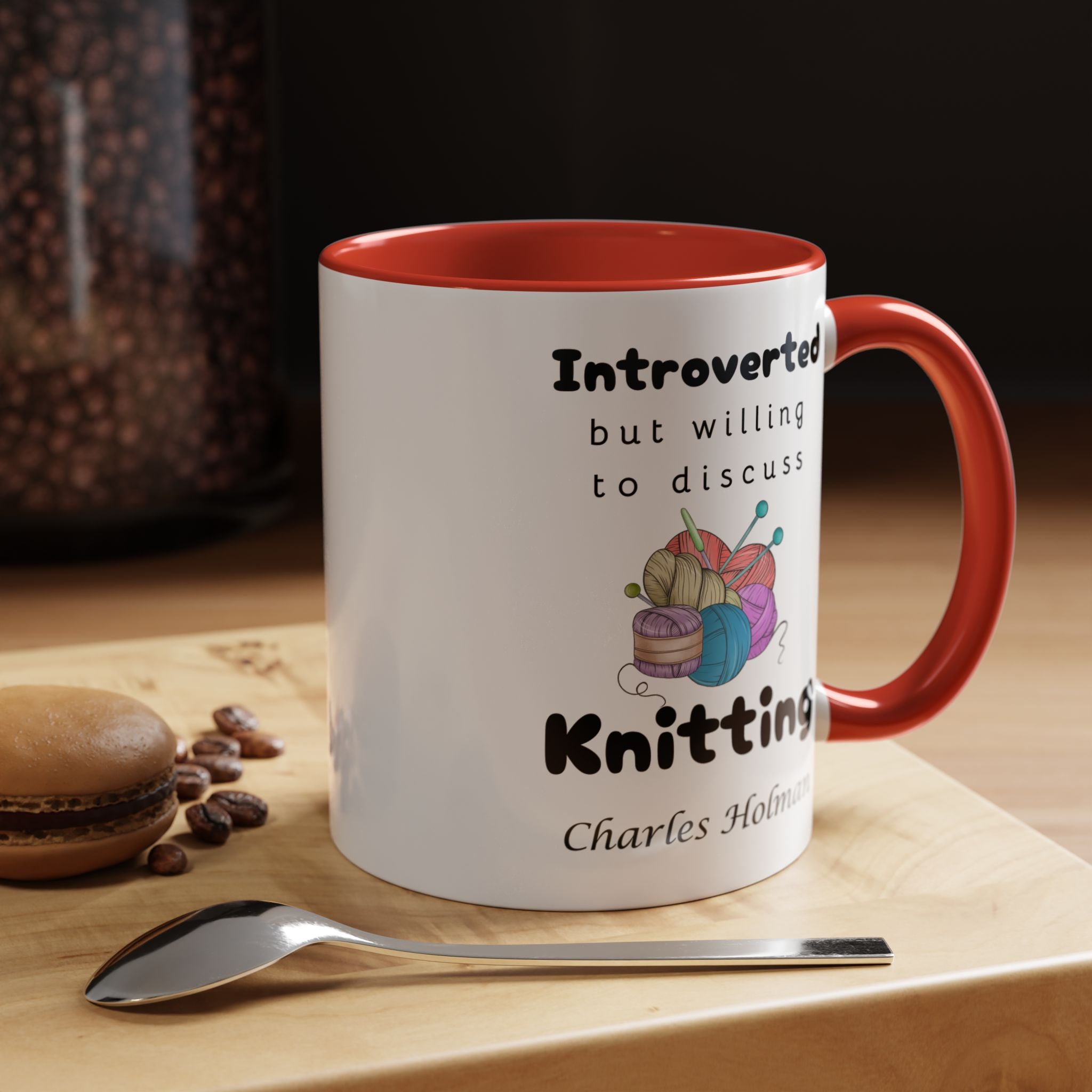 Funny Coffee Mug, Introverted But Willing To Discuss Knitting Personalized Accent Coffee Mug (11 and 15oz)