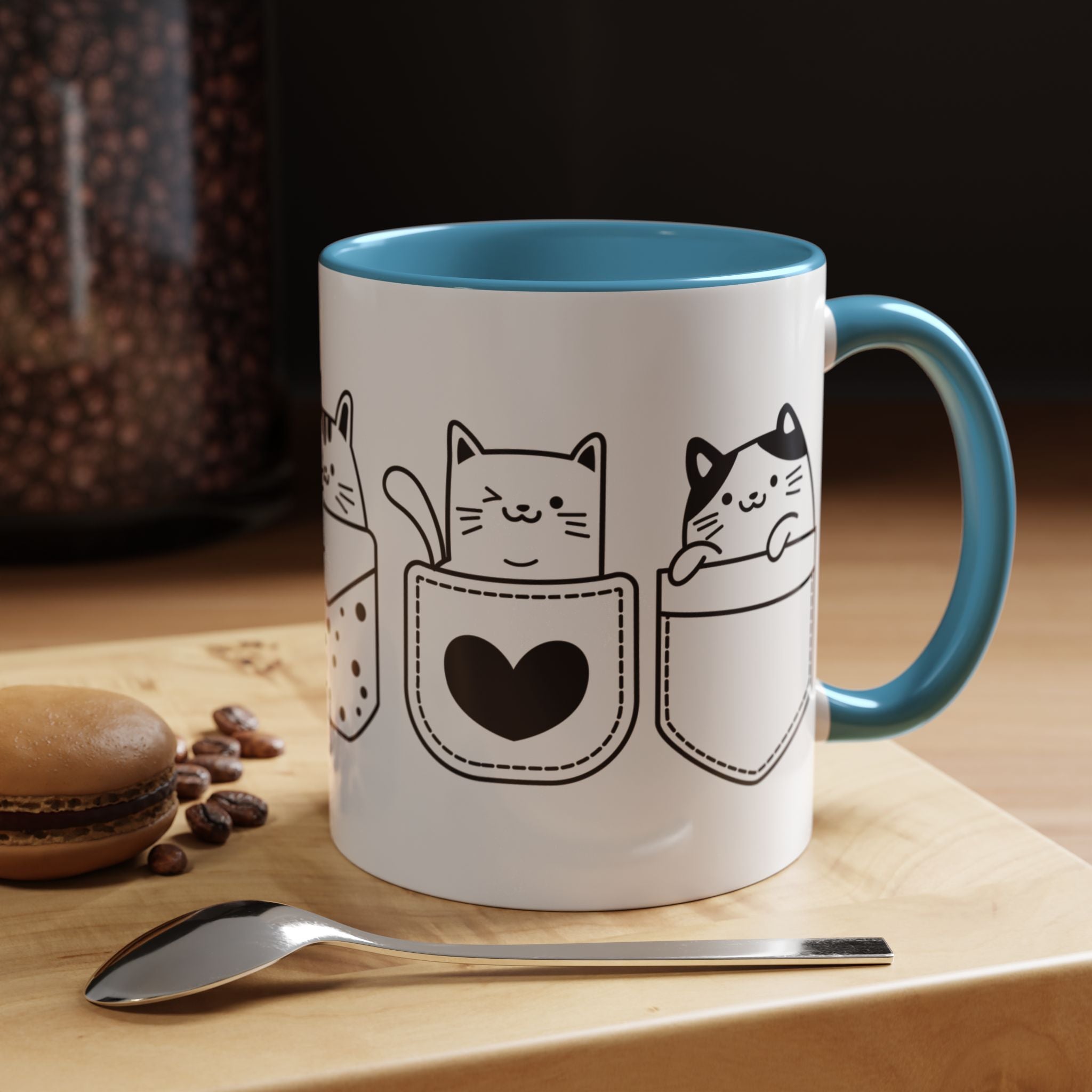 Funny Coffee Mug, Personalized Mug, Pocket Full Of Cats Accent Cup (11, 15oz), Gift Under 20, White Elephant, Cat & pet lover gift