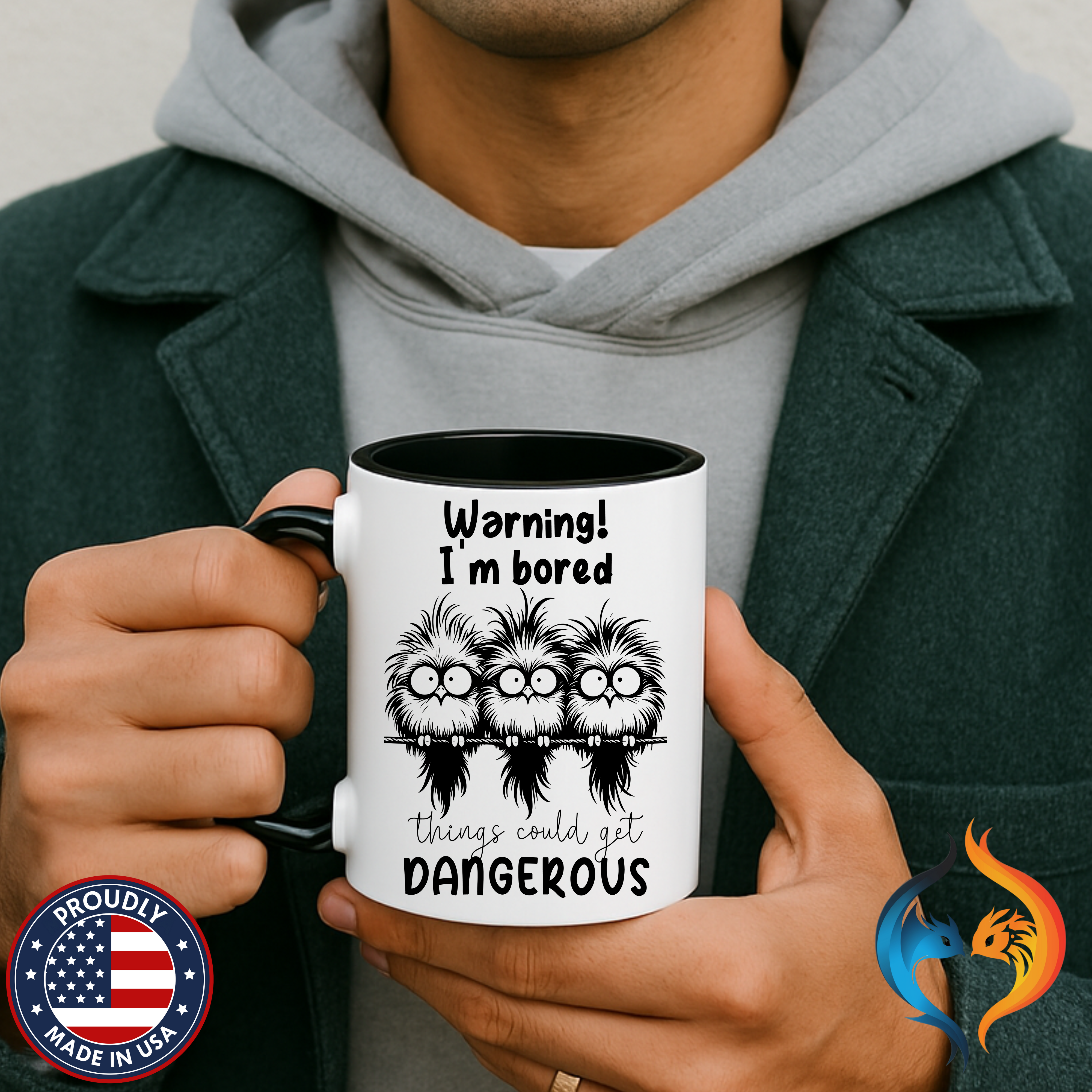 Warning I Am Bored Mug Product Photo | Nutty Designs