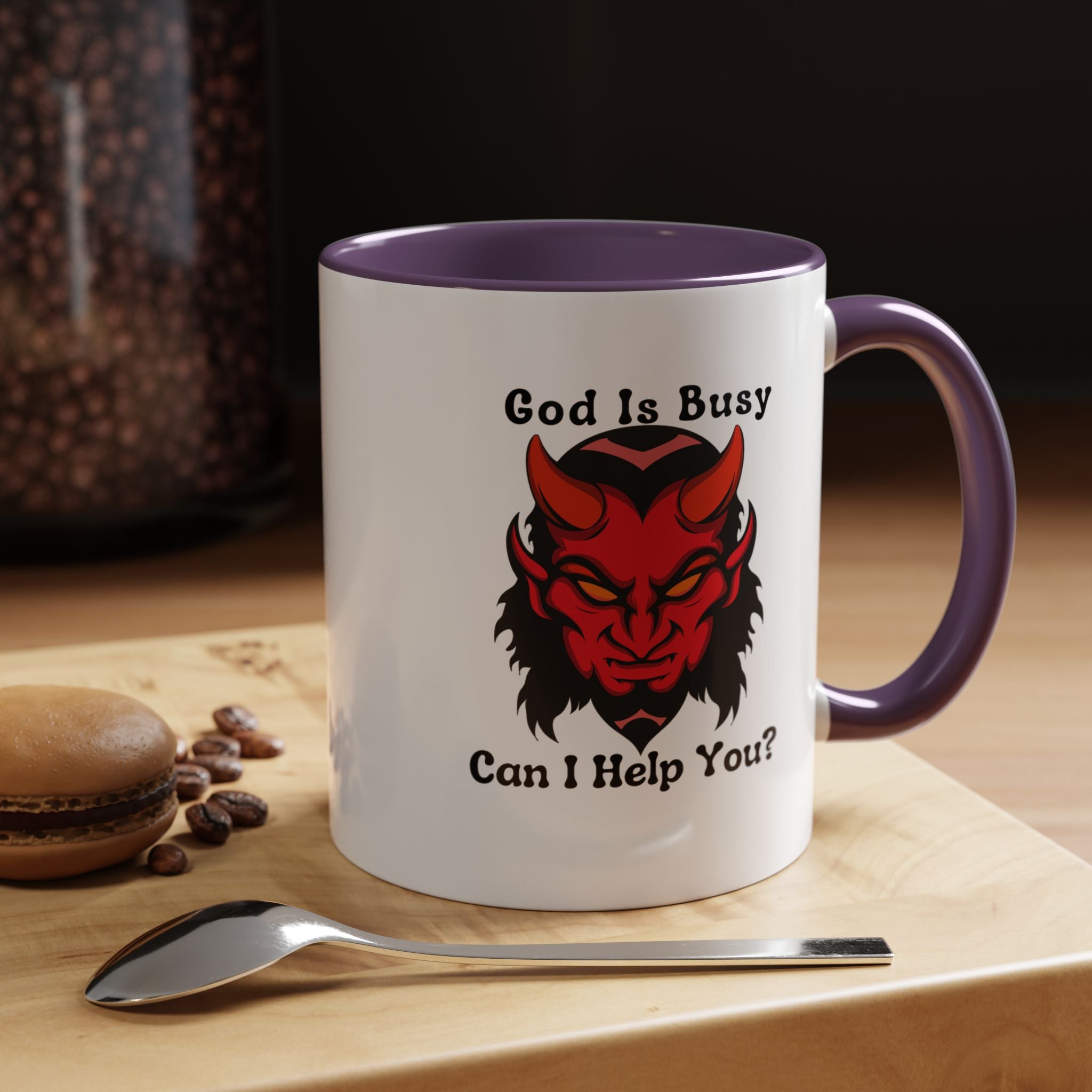 Funny Coffee Mug, Personalized Mug, God Is Busy Can I Help You Accent Cup (11, 15oz), Gift Under 20, White Elephant gift, Ashiest Cup