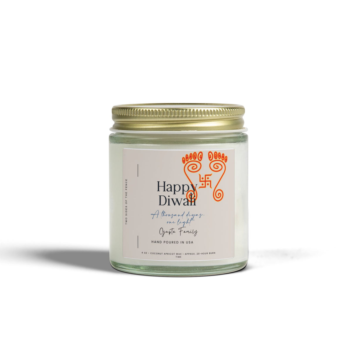 Personalized Diwali Candle - Devi Ma Festival Gift, Custom Family Name, 4 oz or 9 oz
