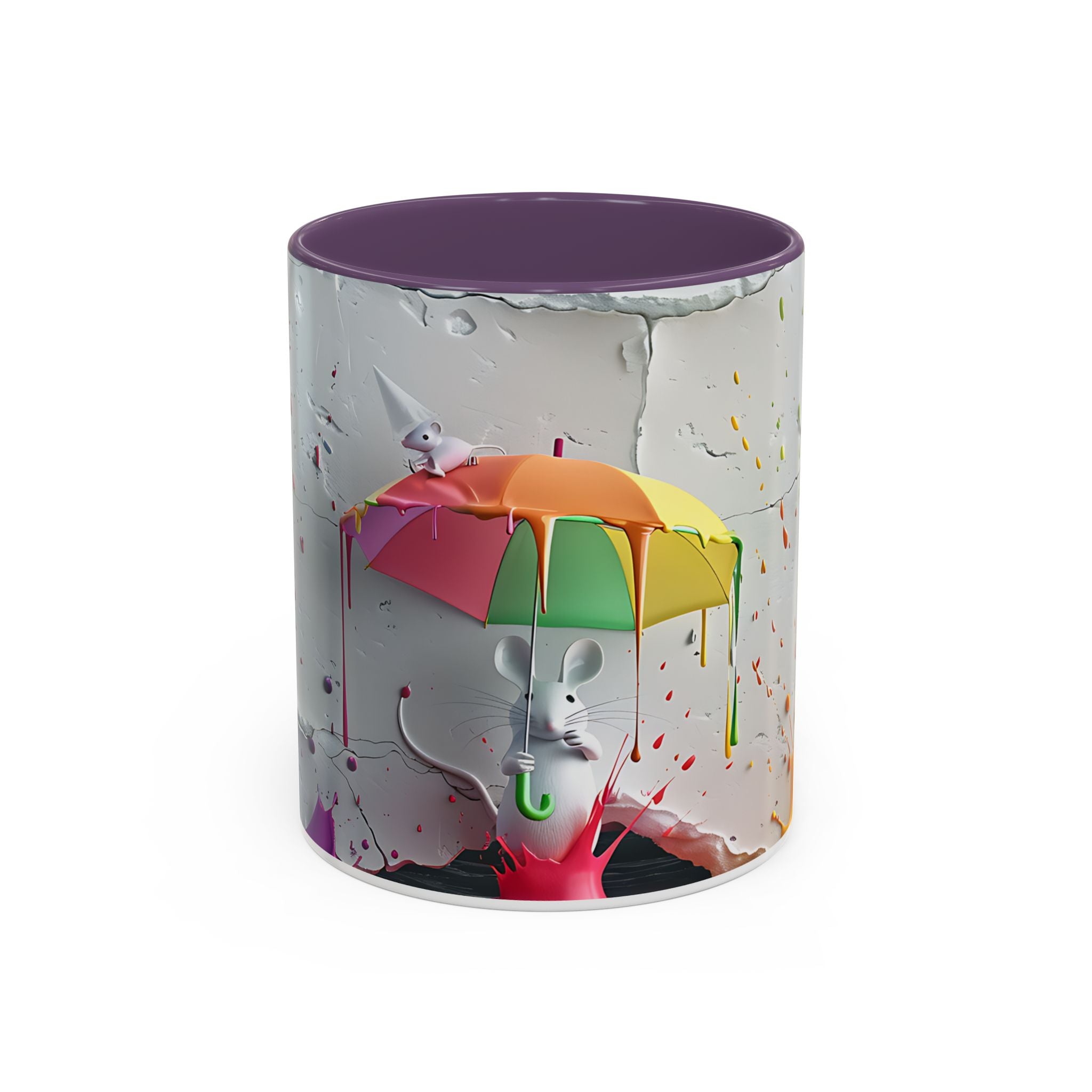 Coffee Mug - Cute Mouse Colorful Umbrella In Rain 3D Design - 11oz, 15oz