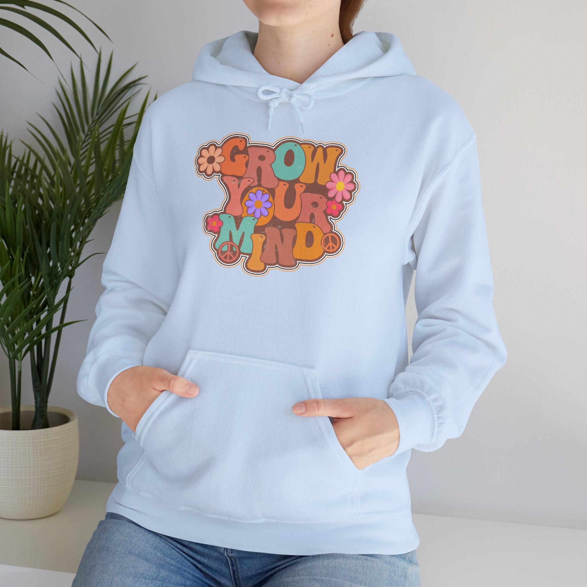 Grow Your Mind Hoodie — Retro Floral Positivity Sweatshirt