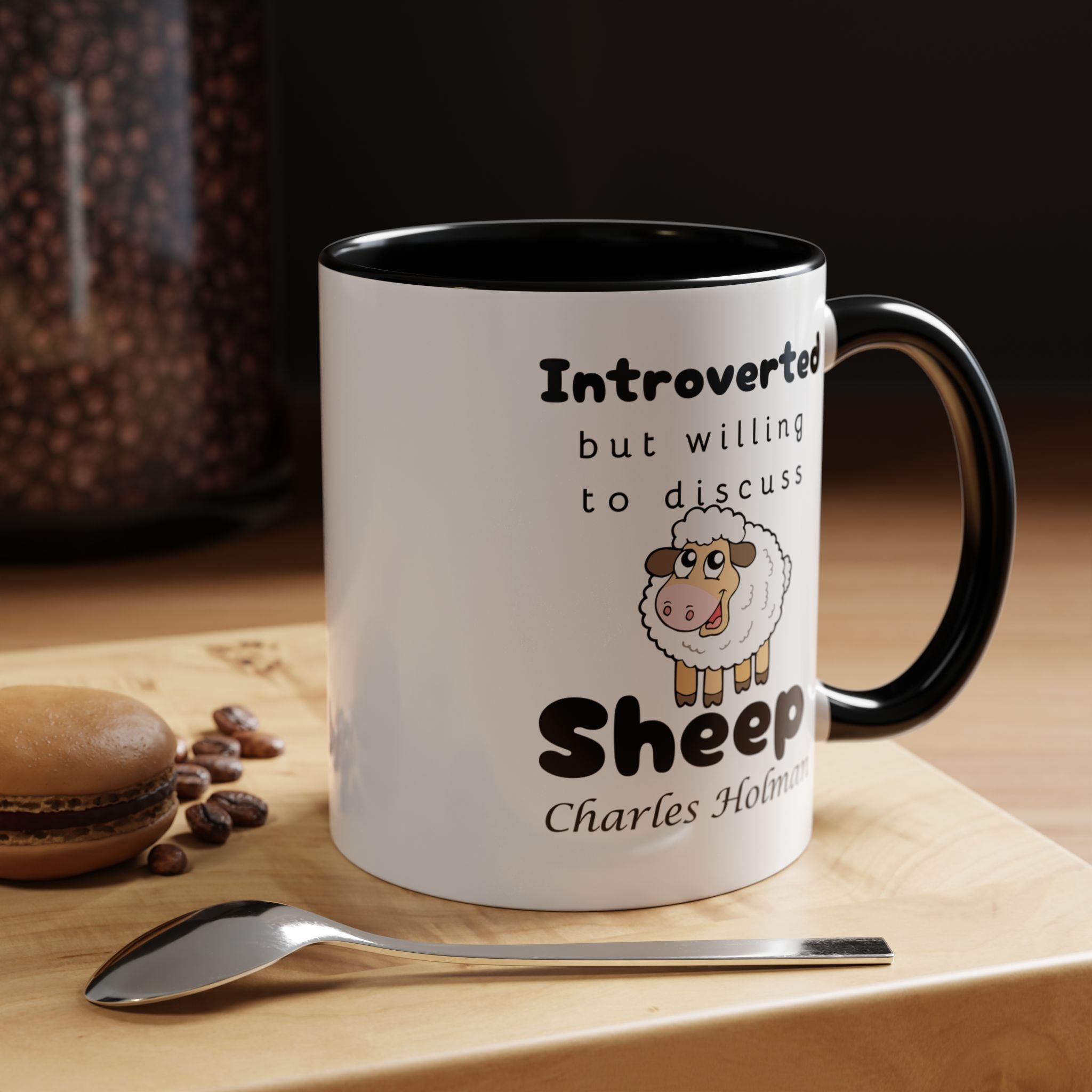 Funny Coffee Mug, Introverted But Willing To Discuss Sheep Personalized Accent Coffee Mug (11 and 15oz)