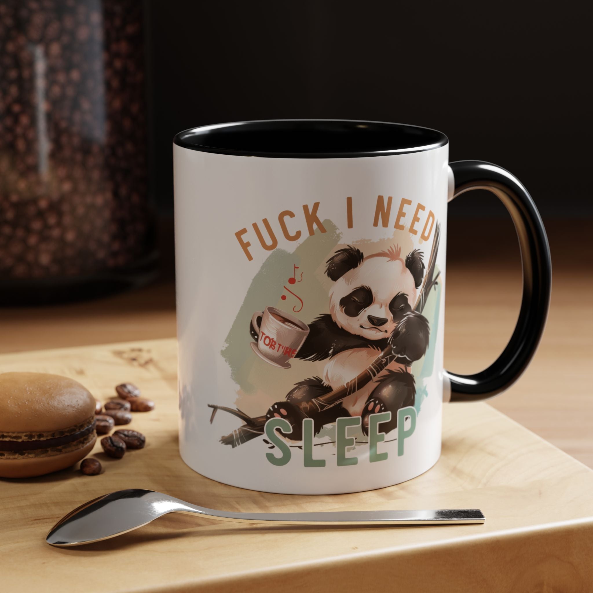 Funny Coffee Mug, Personalized Mug, Cute Panda Fuck I Need Sleep Accent Cup (11, 15oz), Gift Under 20, White Elephant gift