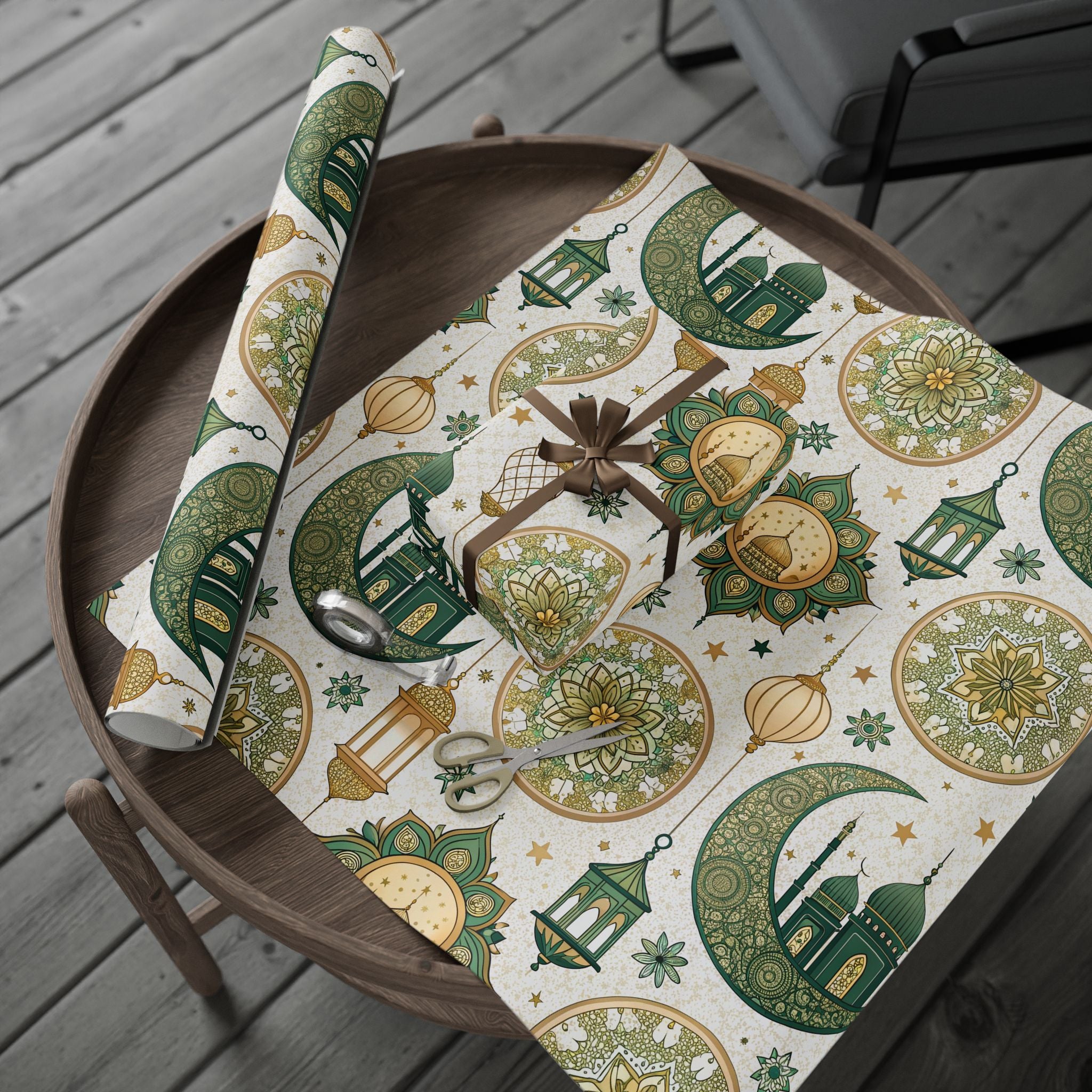 Ramadan Wrapping Paper - Islamic Gift Wrap With Mosque, Moon and Stars Design