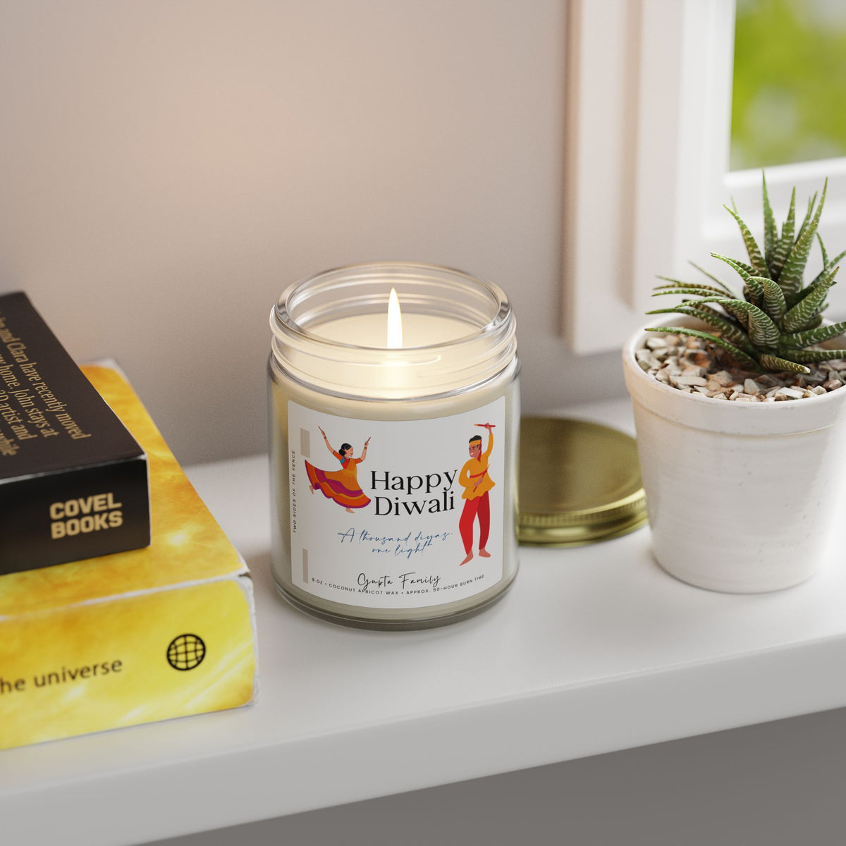 Personalized Diwali Candle — Dancing Couple I, 4 oz or 9 oz