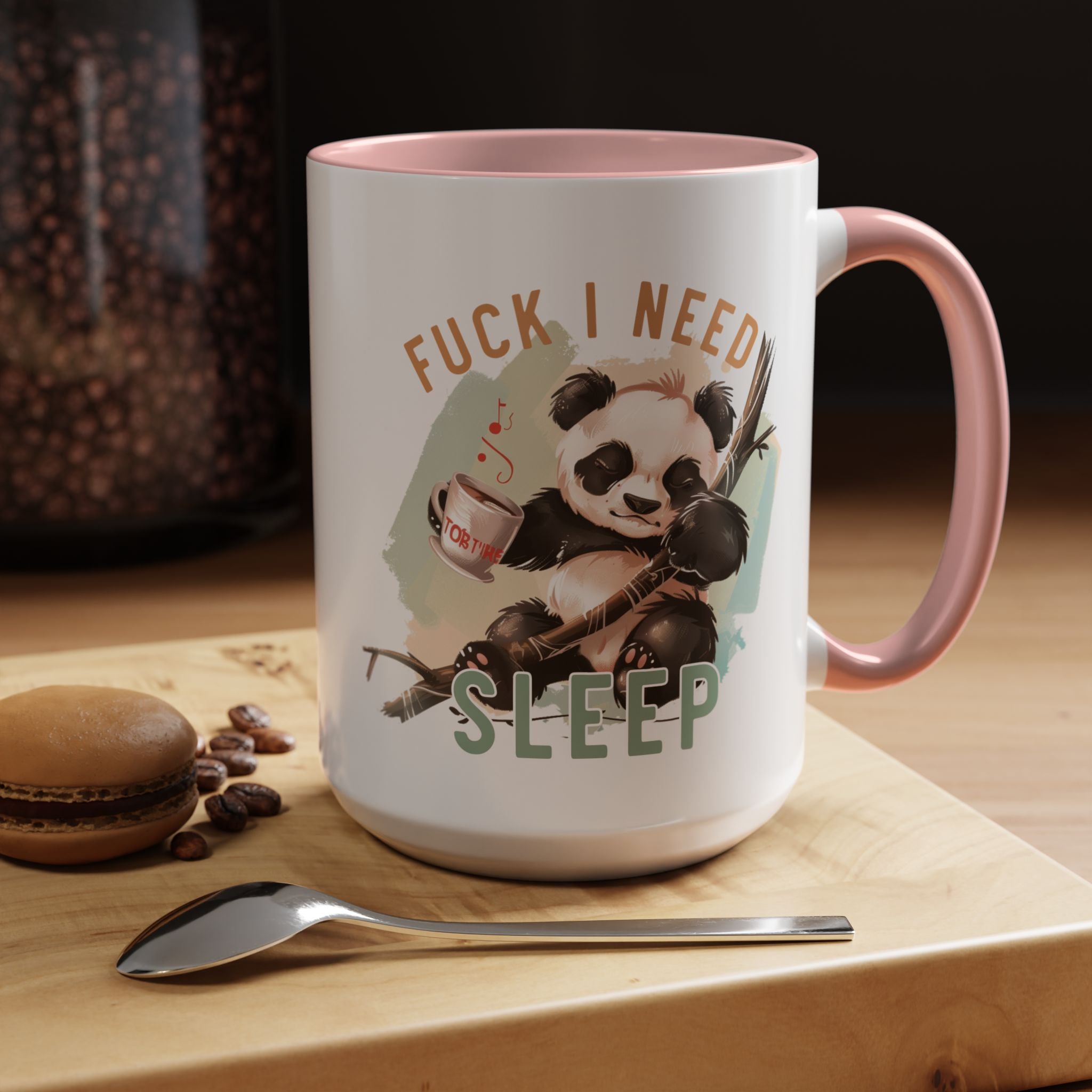 Funny Coffee Mug, Personalized Mug, Cute Panda Fuck I Need Sleep Accent Cup (11, 15oz), Gift Under 20, White Elephant gift