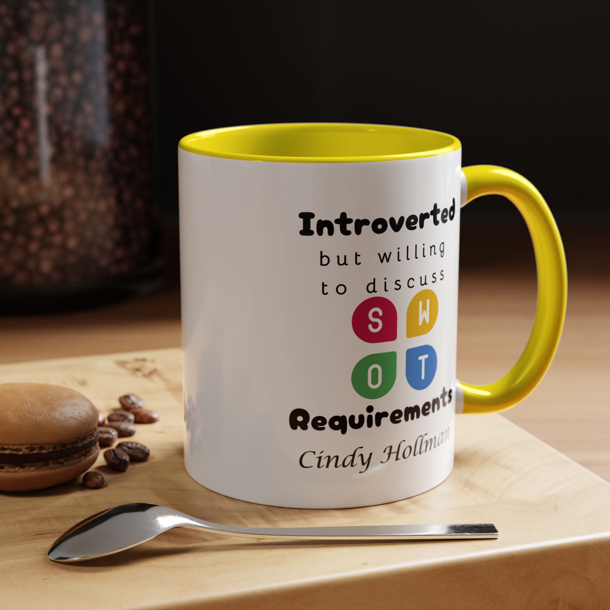 Introverted But Willing To Discuss Requirements Personalized Accent Coffee Mug (11 & 15oz) For Business Analysts, BAs, BSAs, IT Geeks, Nerds