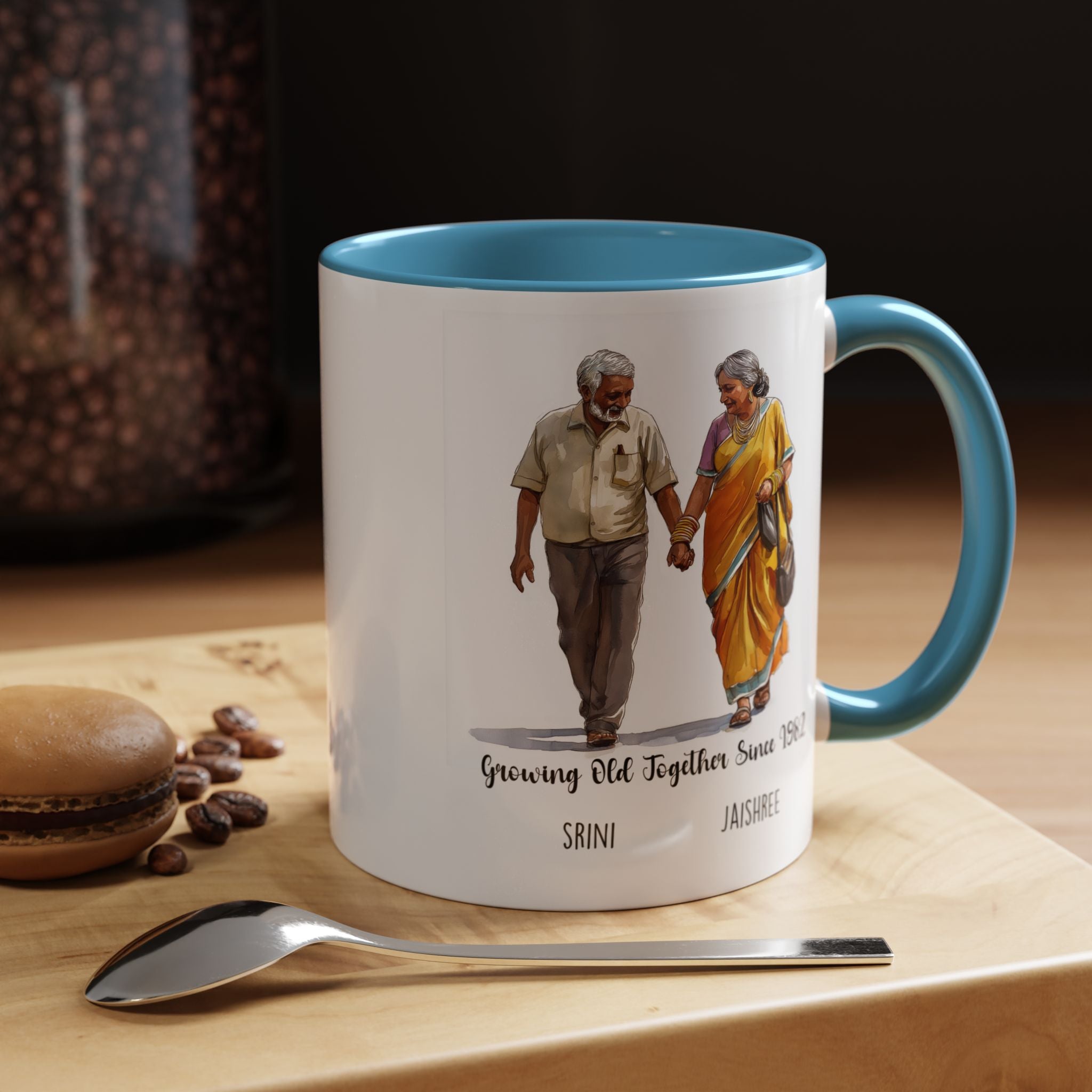 Funny Coffee Mug, Personalized Mug, Growing Old Together Since South Indian Couple Cup 11/15oz, Anniversary, Wedding, Romantic For Him her