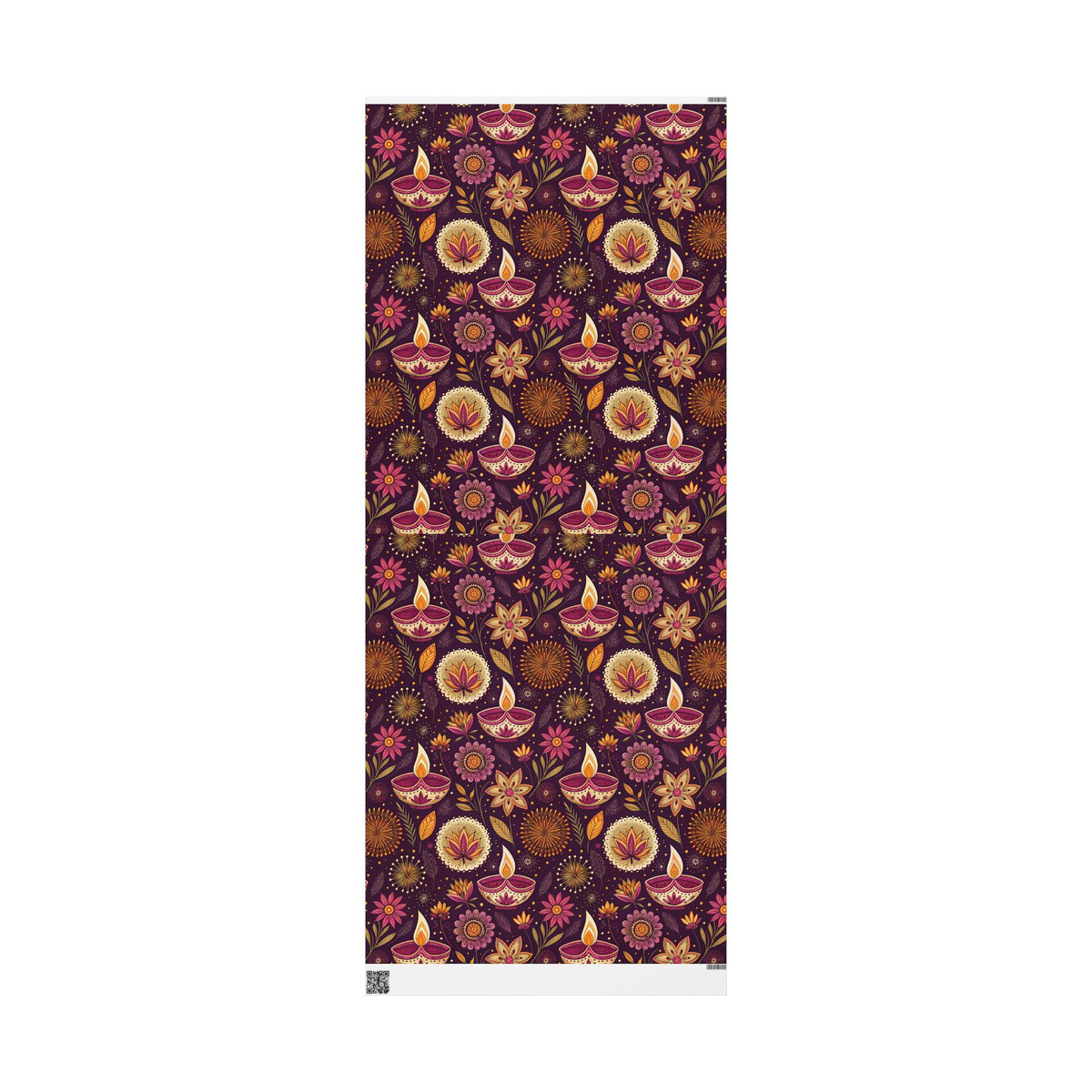 Diwali Wrapping Paper Roll - Purple Diyas & Floral Indian Gift Wrap