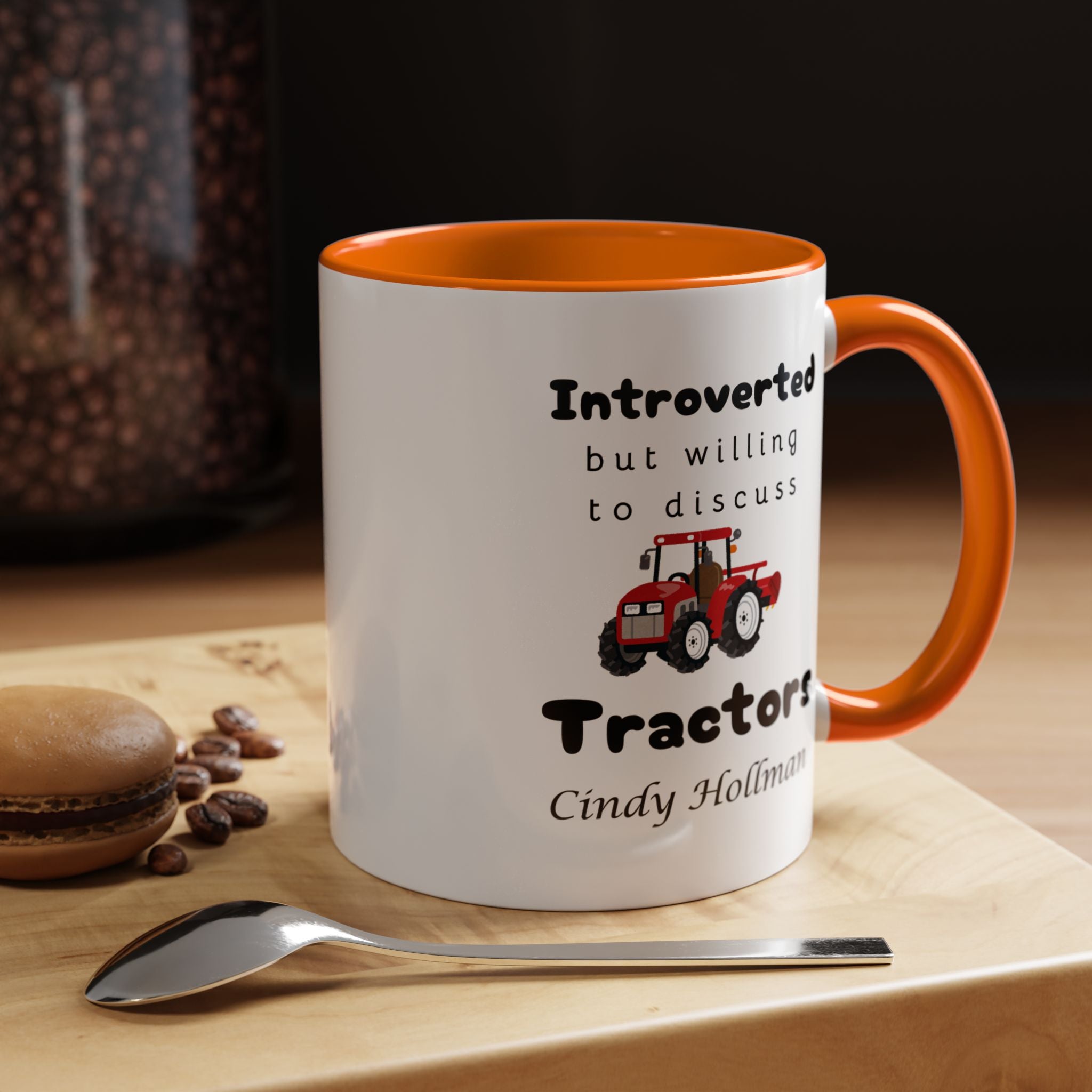 Introverted But Willing To Discuss Tractors Personalized Accent Coffee Mug (11 and 15oz)