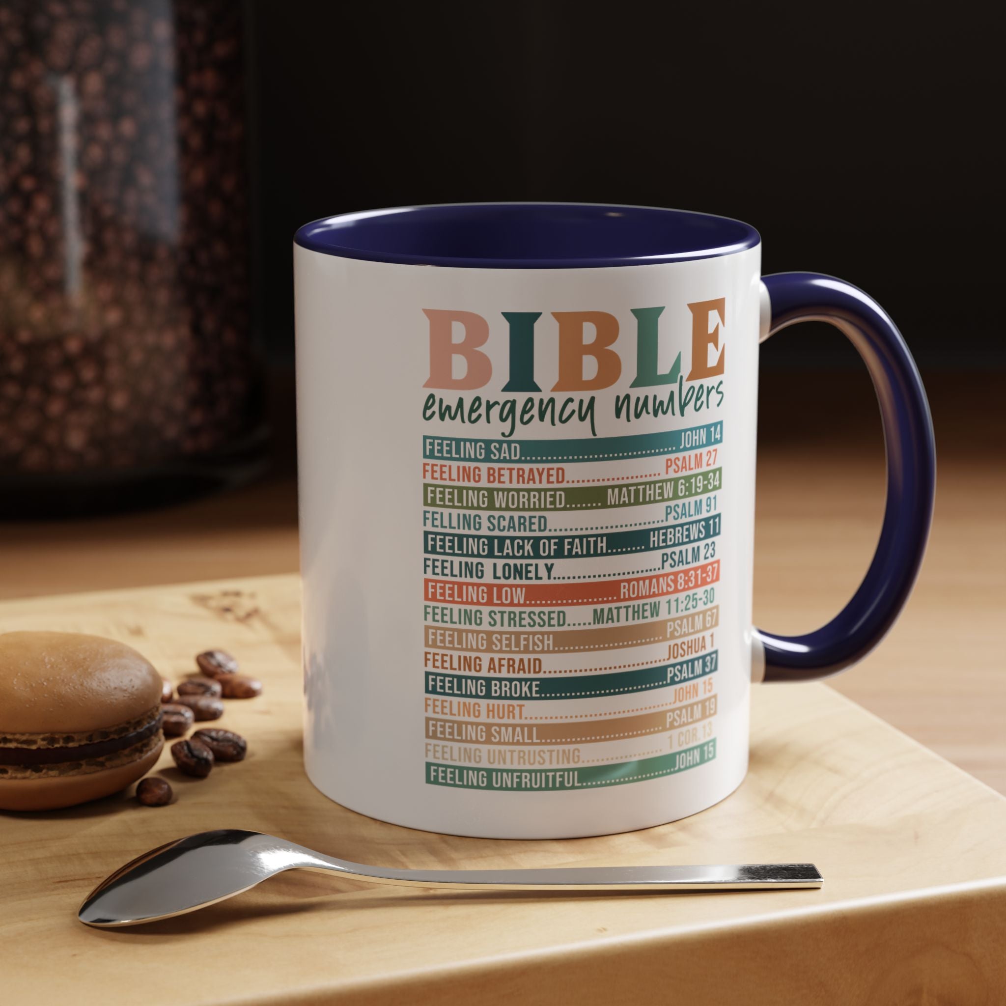 Religious Faith Based Gift, Personalized Mug, Bible Emergency Numbers Accent Coffee Cup (11, 15oz), Gift Under 20, White Elephant, Christian