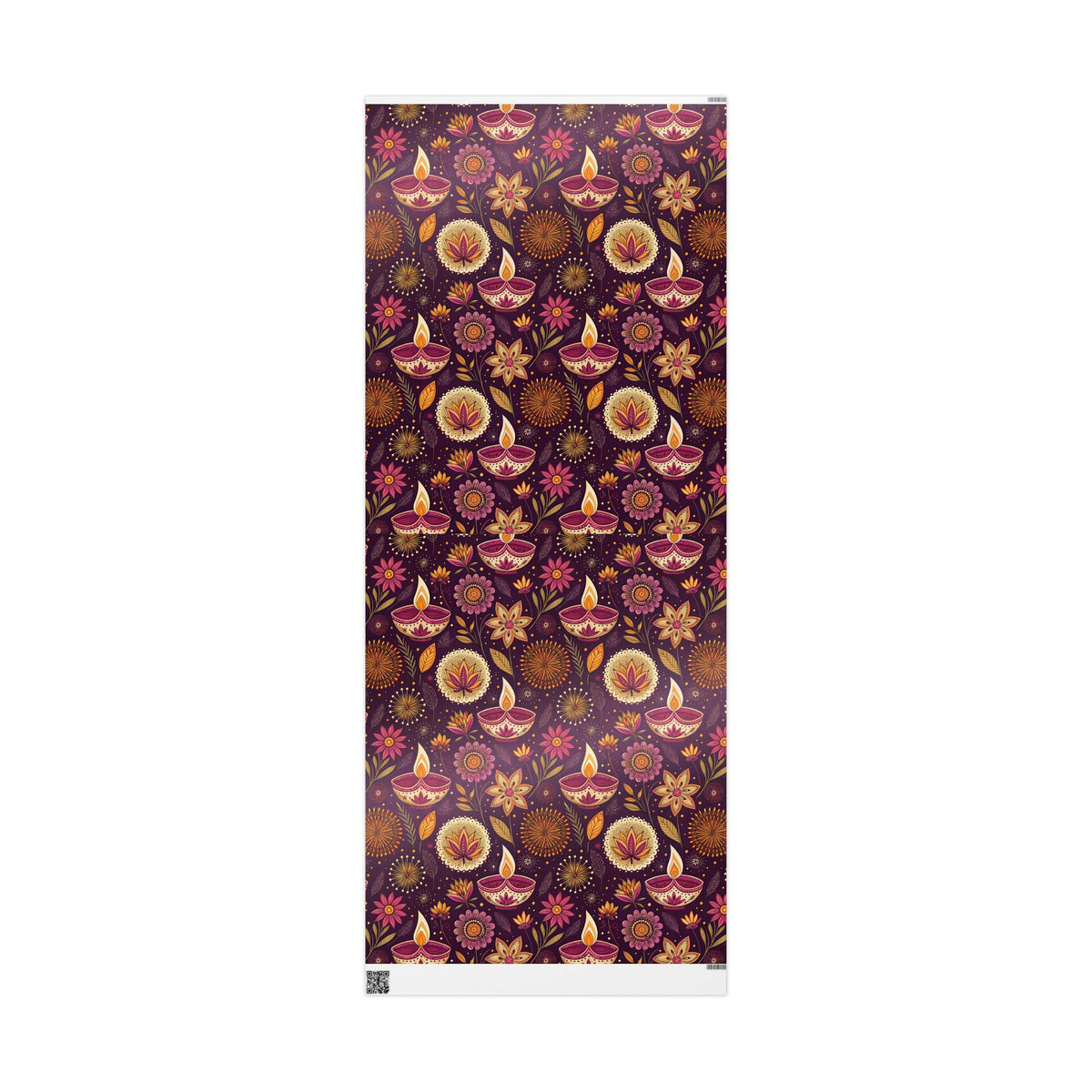 Diwali Wrapping Paper Roll - Purple Diyas & Floral Indian Gift Wrap