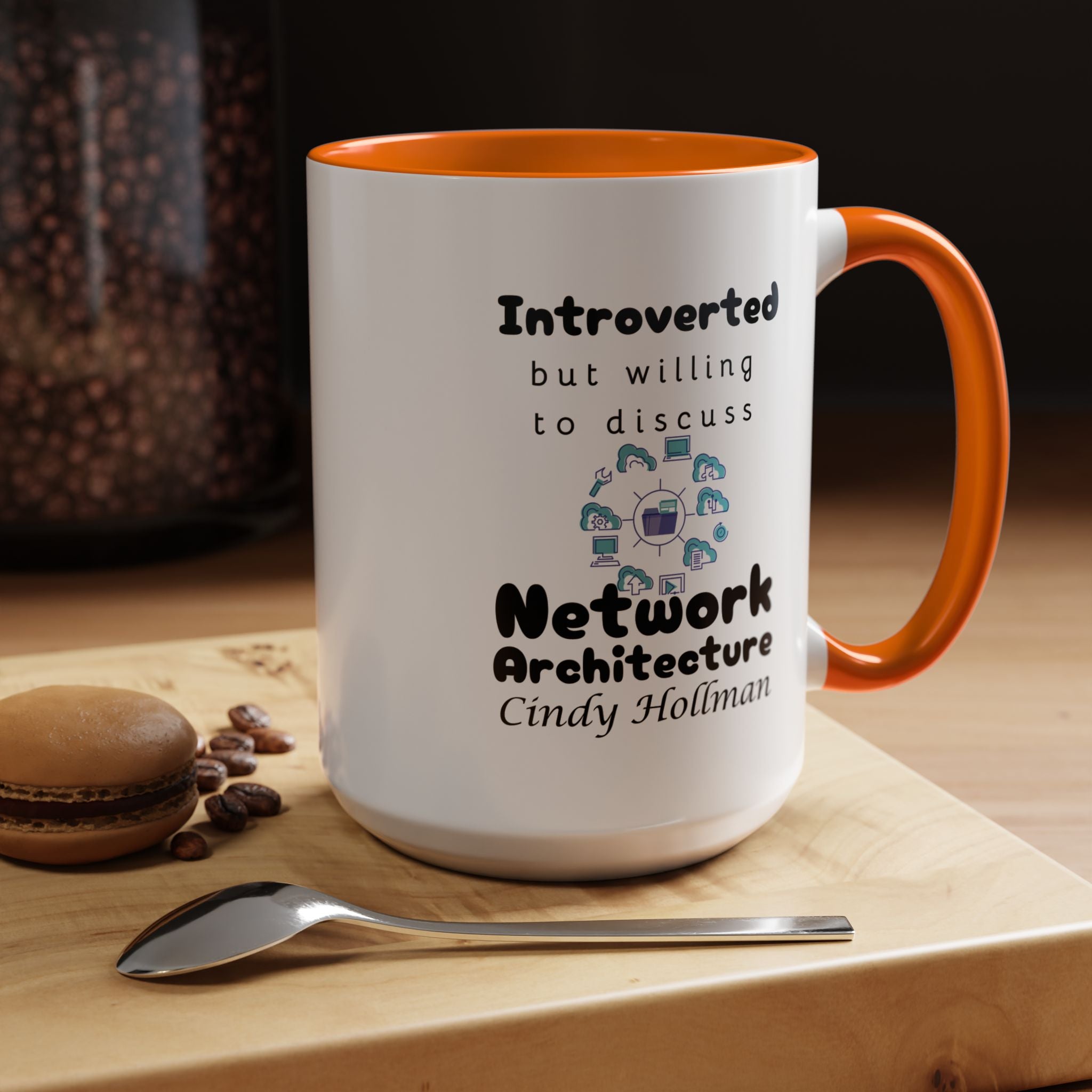 Introverted But Willing To Discuss Network Architecture Personalized Accent Coffee Mug (11 & 15oz) For Network Architects, Nerds, Geeks