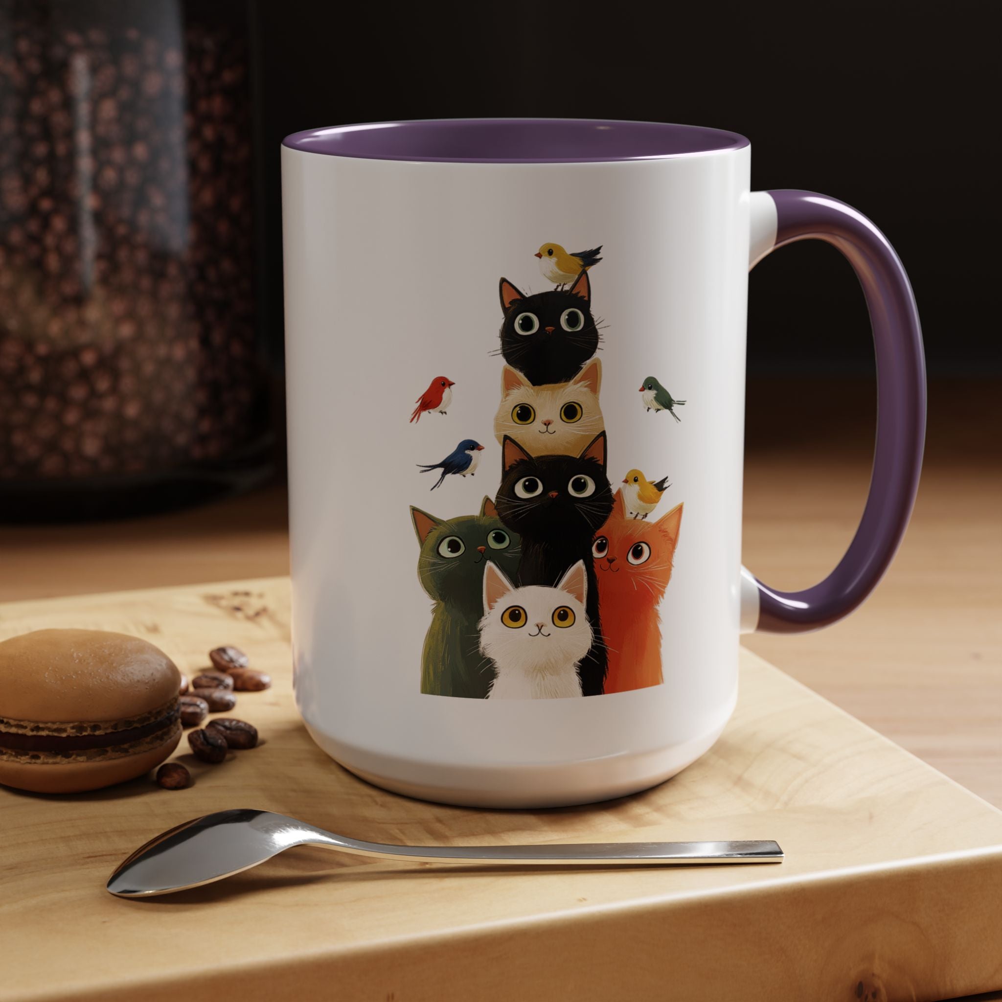 Funny Coffee Mug, Personalized Mug, Cats and Birds Accent Coffee Cup (11, 15oz), Gift Under 20, White Elephant gift, for animal & pet lovers