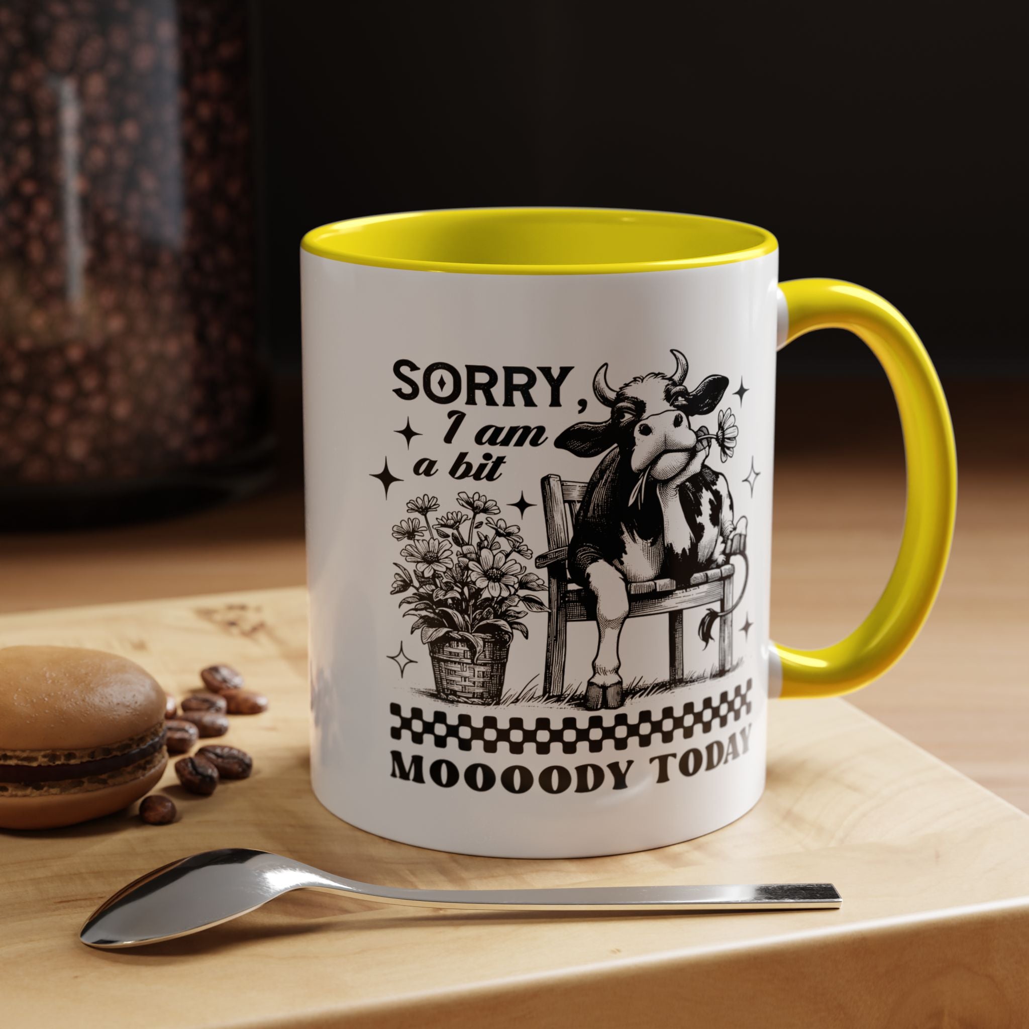 Funny Coffee Mug, Personalized Mug, Sorry I am A Bit Moody Today,  Accent Cup (11, 15oz), Gift Under 20, White Elephant, Cow Farm Lover Cup