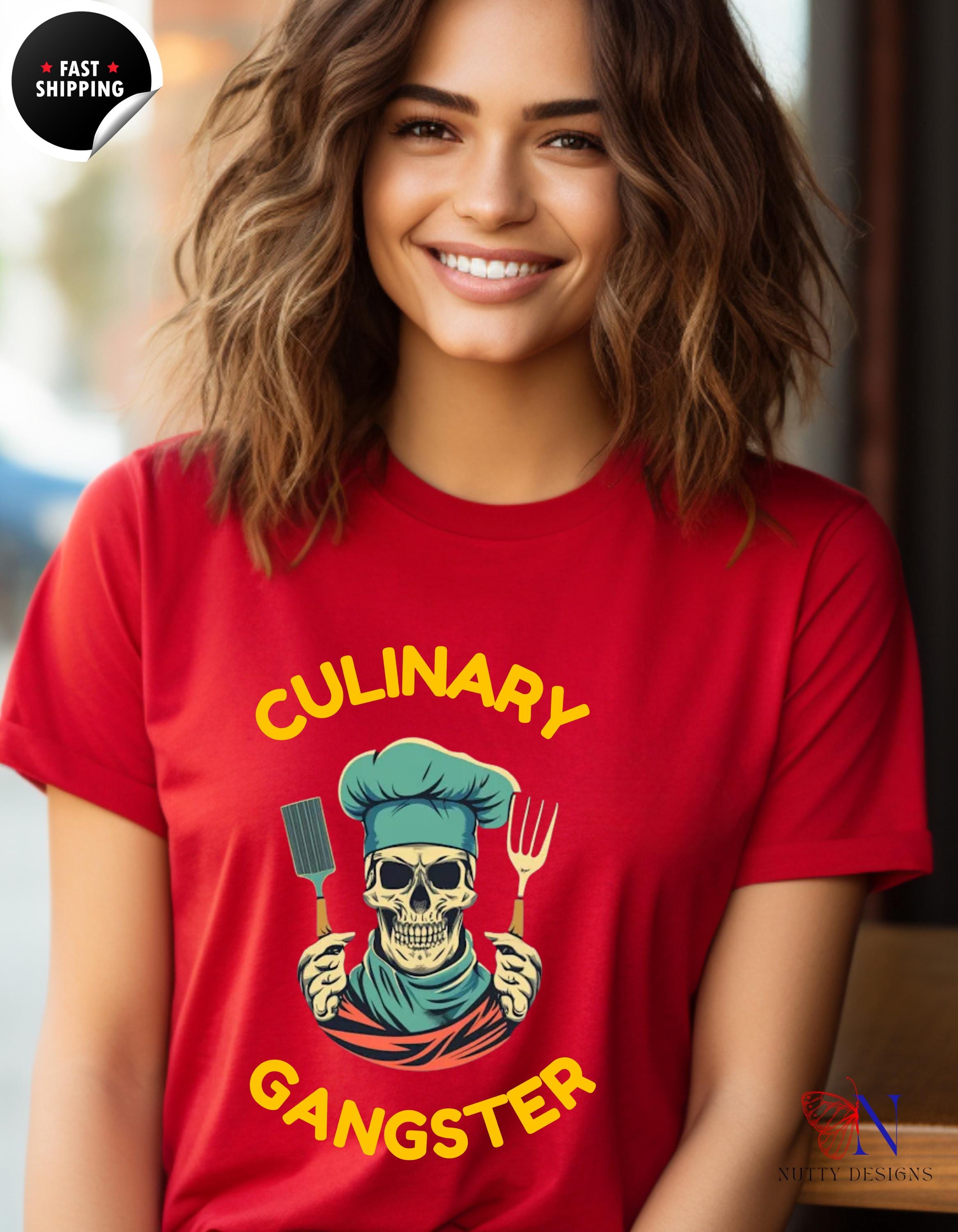 Culinary Gangster Funny Skeleton Tee | Cool Cooking Humor Tee | Gift for Chefs & Food Lovers, funny t shirts