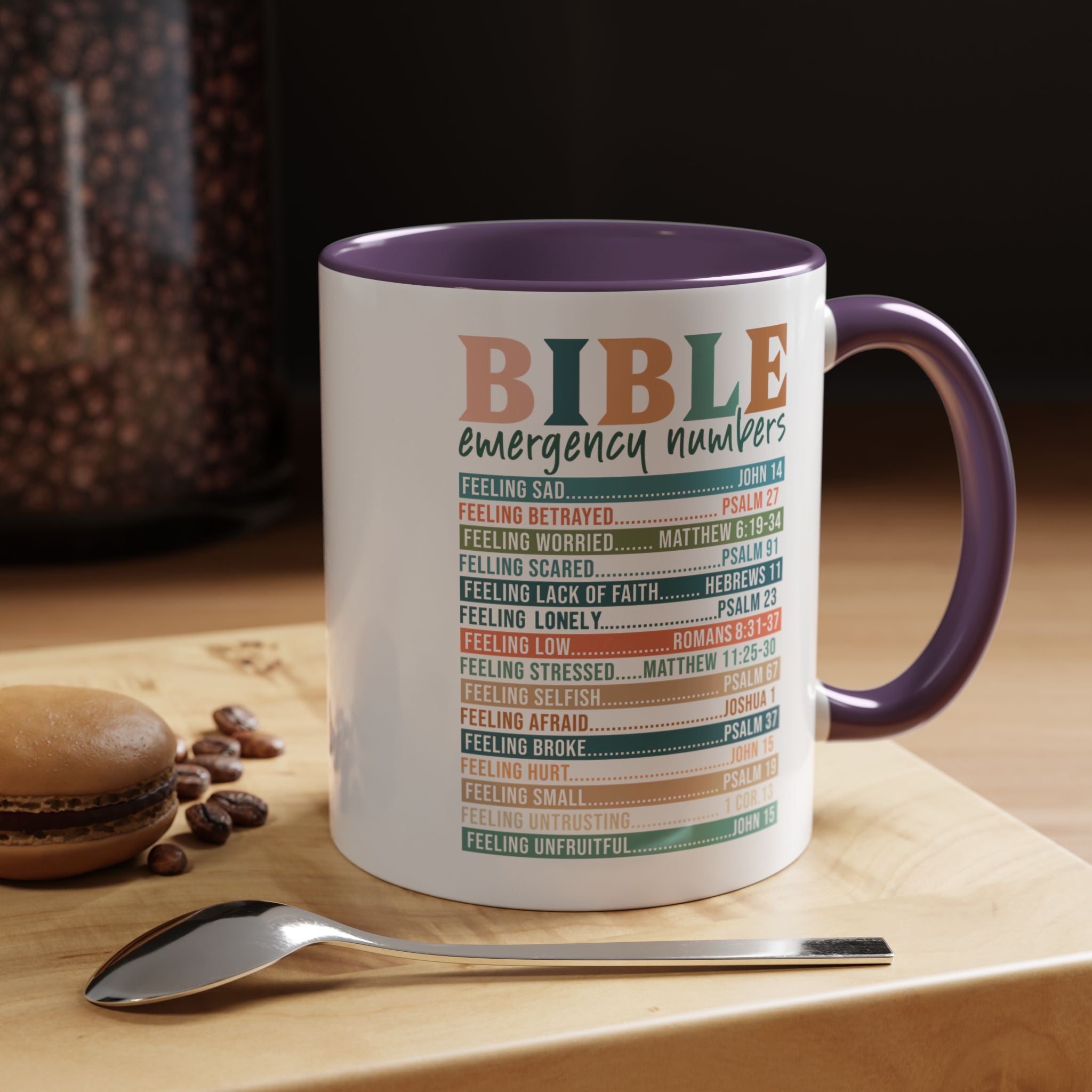Religious Faith Based Gift, Personalized Mug, Bible Emergency Numbers Accent Coffee Cup (11, 15oz), Gift Under 20, White Elephant, Christian