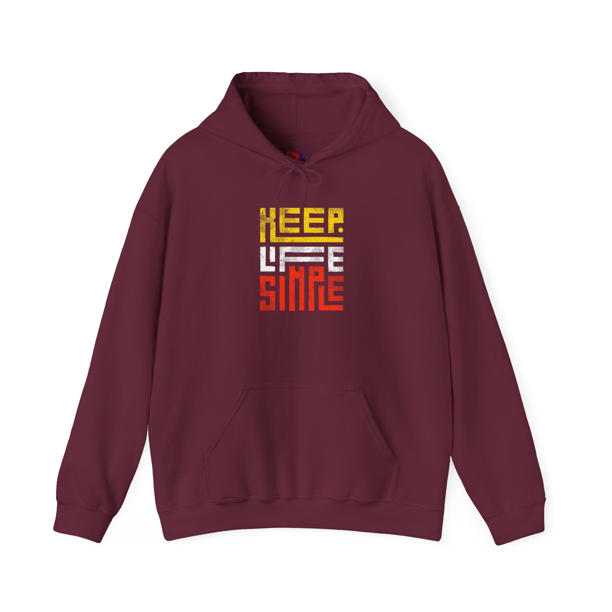 Keep Life Simple Hoodie — Retro Block Text White Pullover
