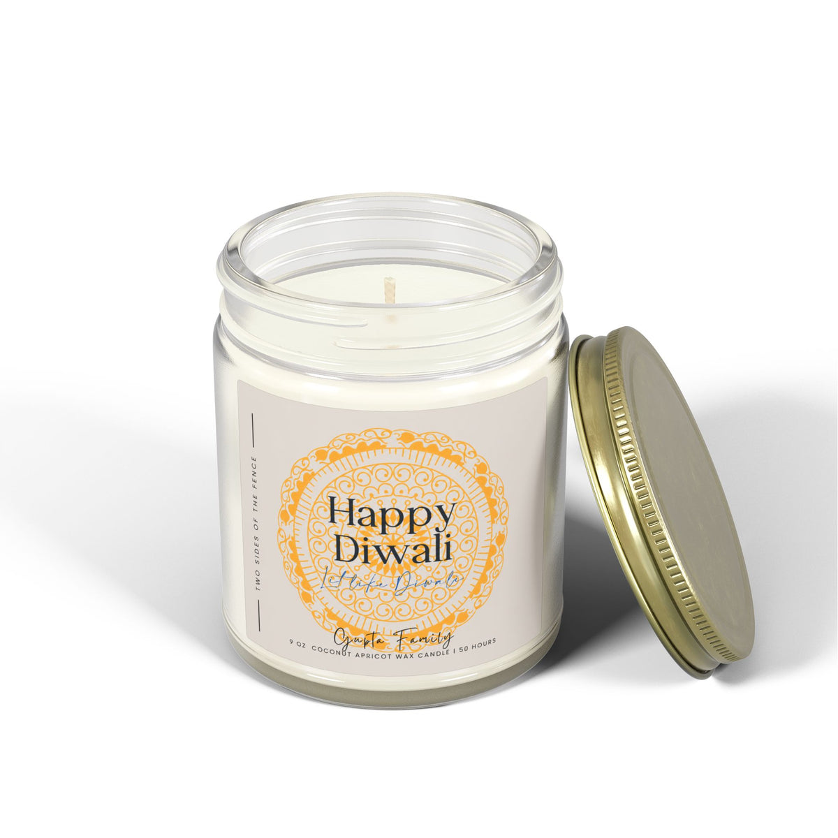 Personalized Diwali Candle - Let It Be Diwali Yellow Rangoli, 9 oz