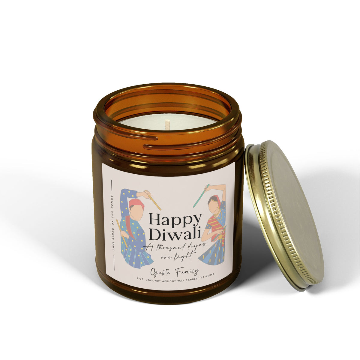 Personalized Diwali Candle - A Thousand Diyas Blue Couple, 9 oz